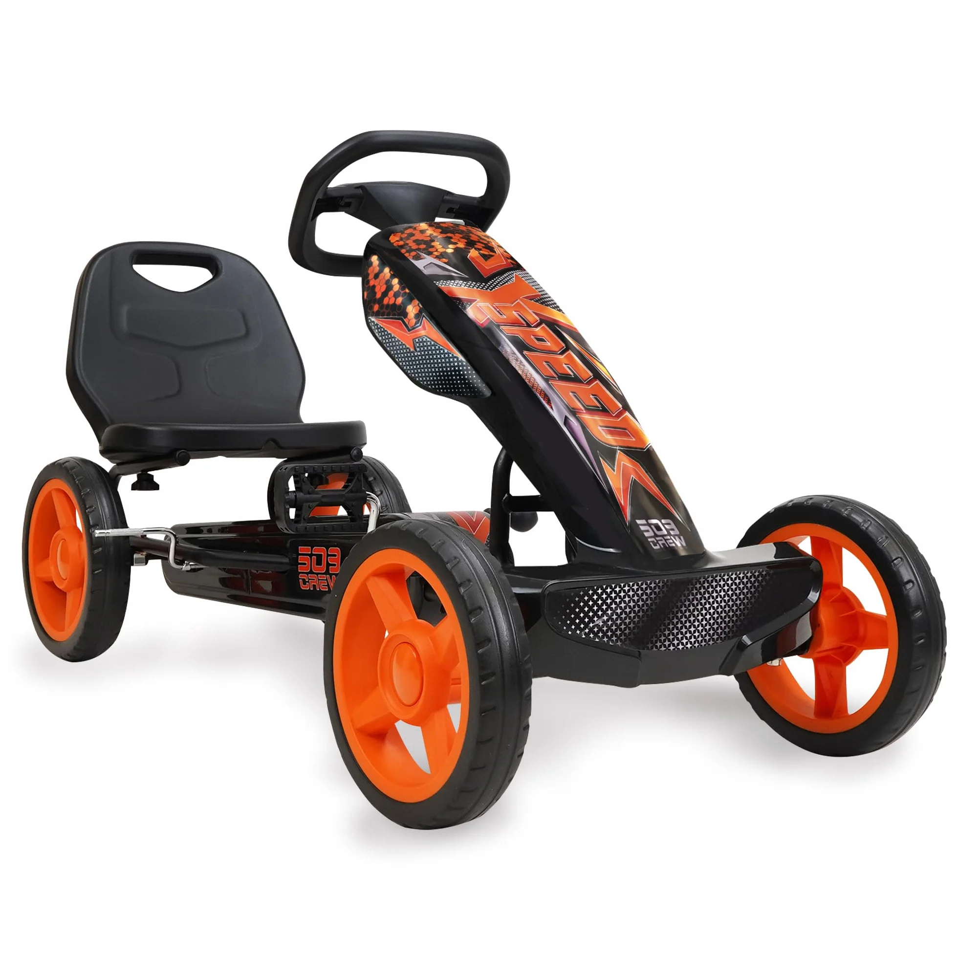 509 Crew XSpeed pedal karts - naranja, scooter, gráficos deportivos delanteros, asiento ajustable, ruedas de 4 radios con diámetro de 25 cm, con freno de mano, a partir de 4 años