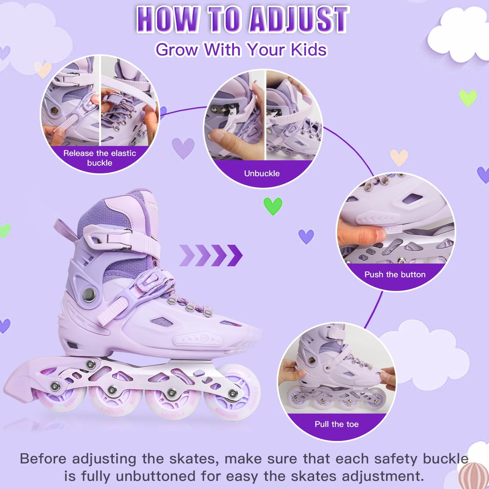 Patines en línea Ajustables 4 Tallas Niña Niños 4 Ruedas Interior Exterior