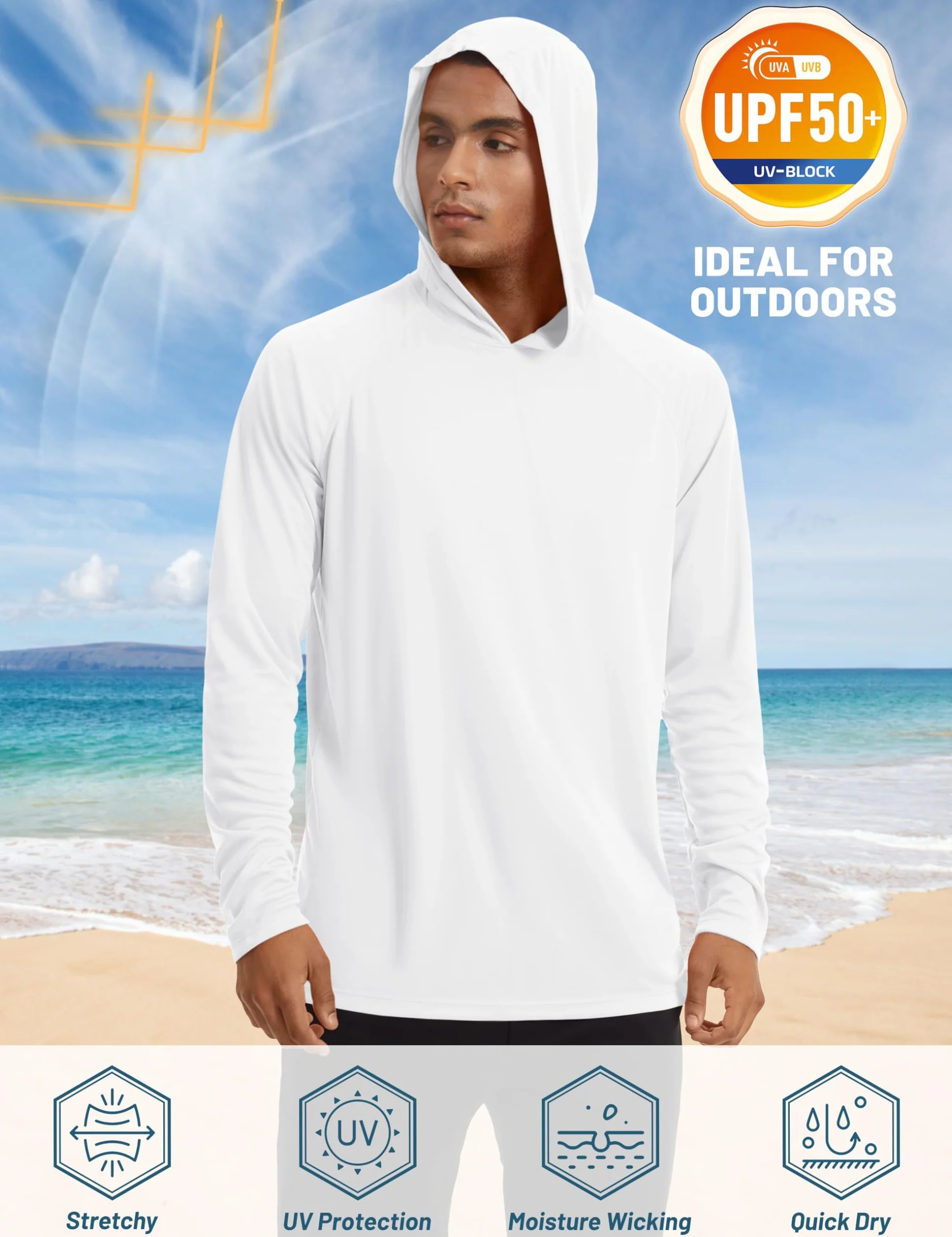 TACVASEN Sudadera con Capucha Hombre Protección Solar UPF 50+ Manga Larga UV
