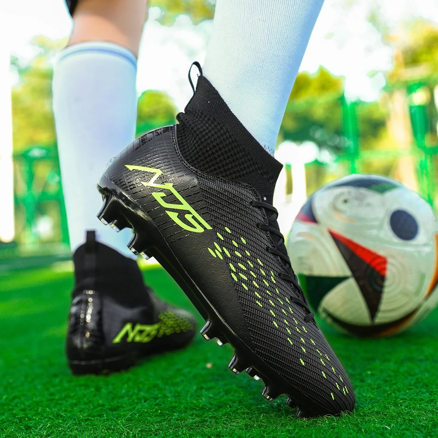 Zapatillas de Fútbol para Hombre Profesionales de Atletismo Banda Alta Calzado Césped Artificial