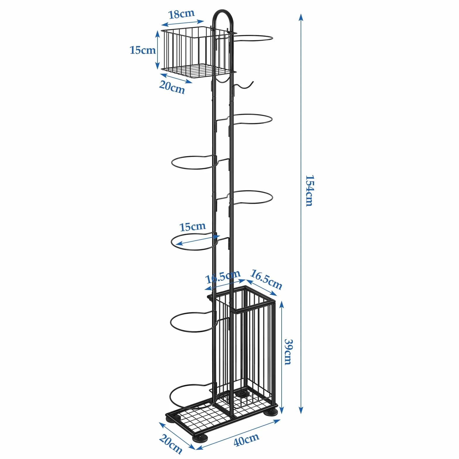 Smusei Soporte de bolas de metal 7 niveles vertical con cestas y ganchos organizador para baloncesto fútbol voleibol