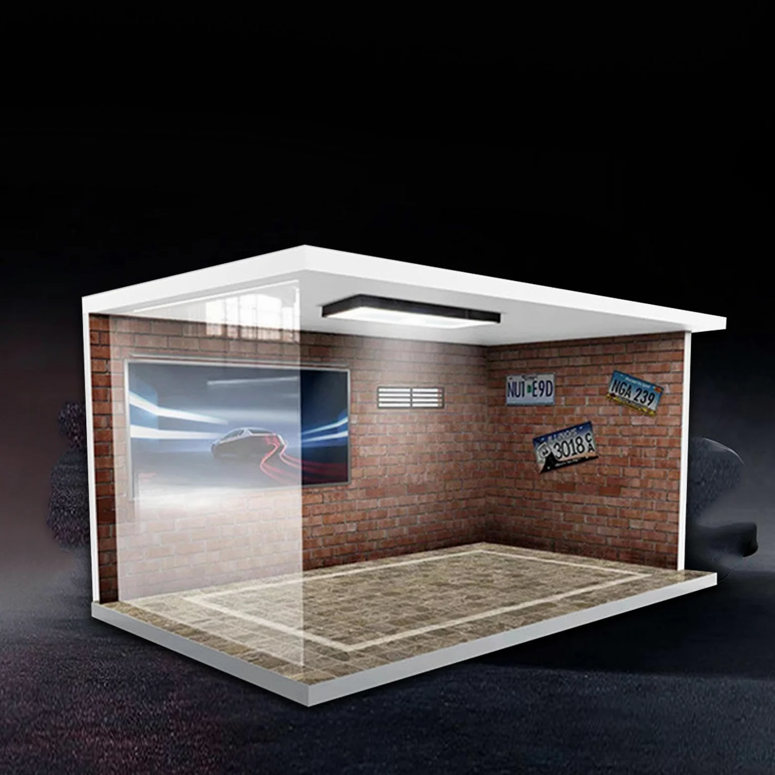 Milageto Modelos a Escala 1/18, Estuche de exposición para Coche, simulación de Garaje, estacionamiento con Luces, Escena de vehículo acrílico, Juguete, Ladrillos Rojos