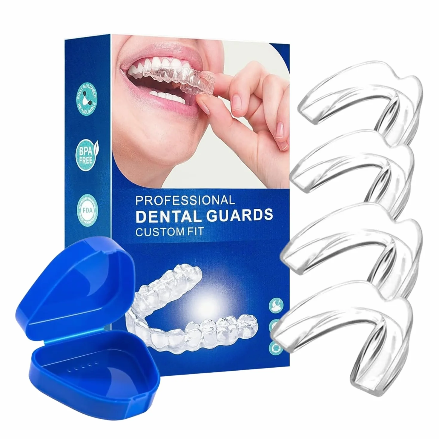 Ferula Descarga Bruxismo 4 Piezas 2 Tamaños, Protector Bucal para Dormir, Ajustable