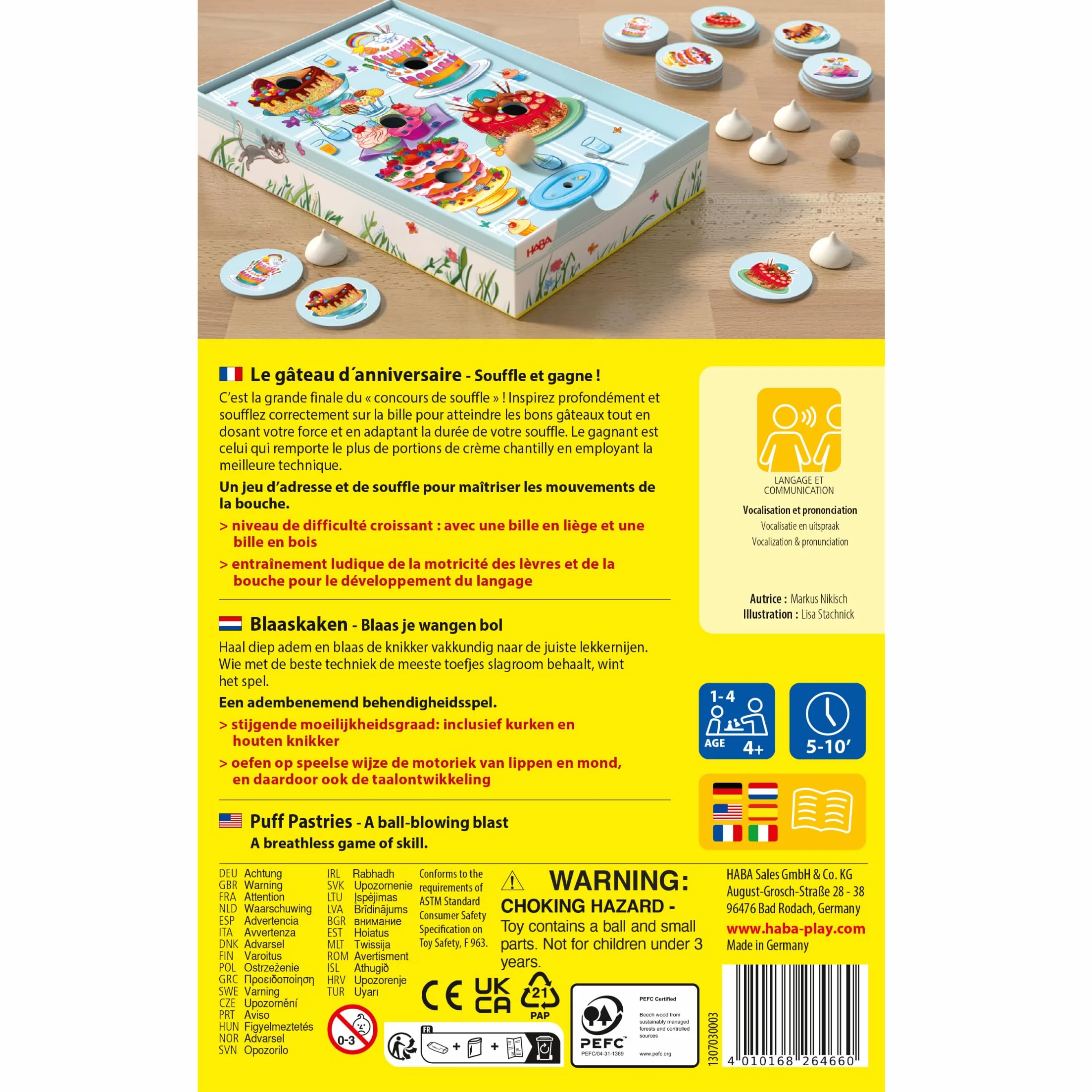 HABA Pastel de Cumpleaños Empresa Niño-Un Juego de Habilidad y Aliento-4 Años y más-307032, 307032, Colorido