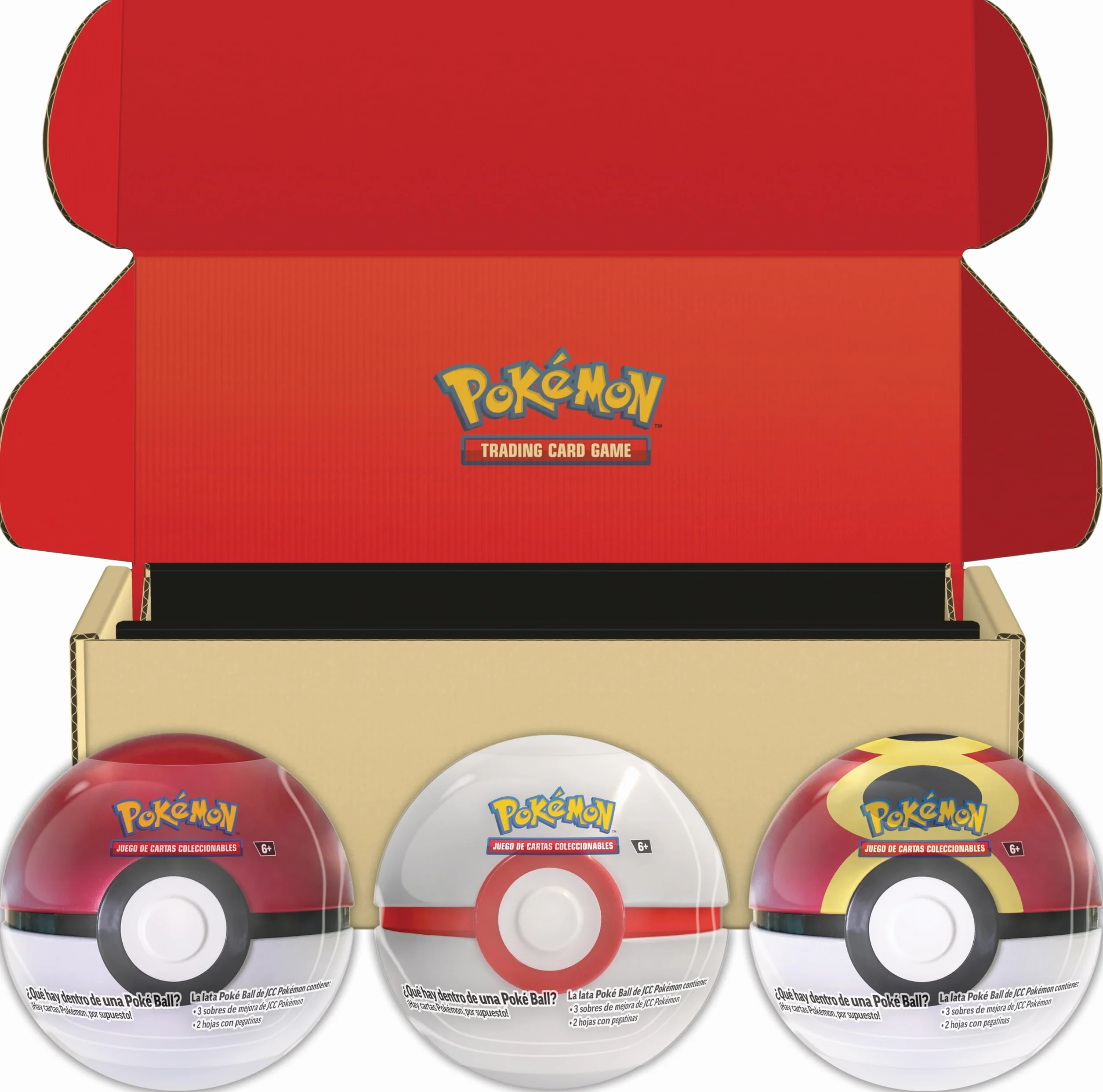 Pokémon: Lote de latas Poké Ball de JCC Pokémon: Poké, Honor y Acopio (9 Sobres de Mejora de JCC Pokémon y 6 Hojas con Pegatinas)