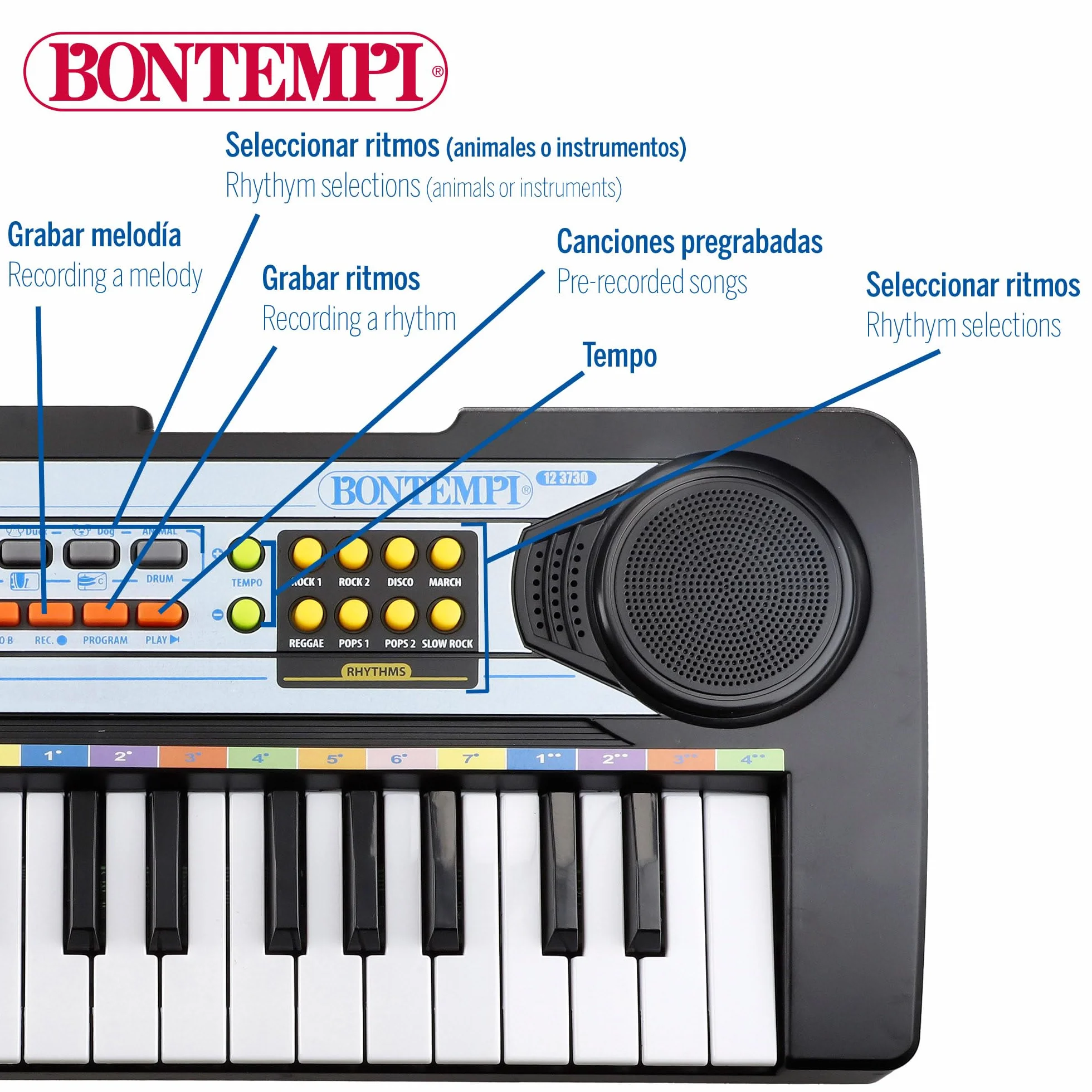 COLORBABY Teclado Piano electrónico c/micrófono 37 Teclas para niños Bontempi (47896)