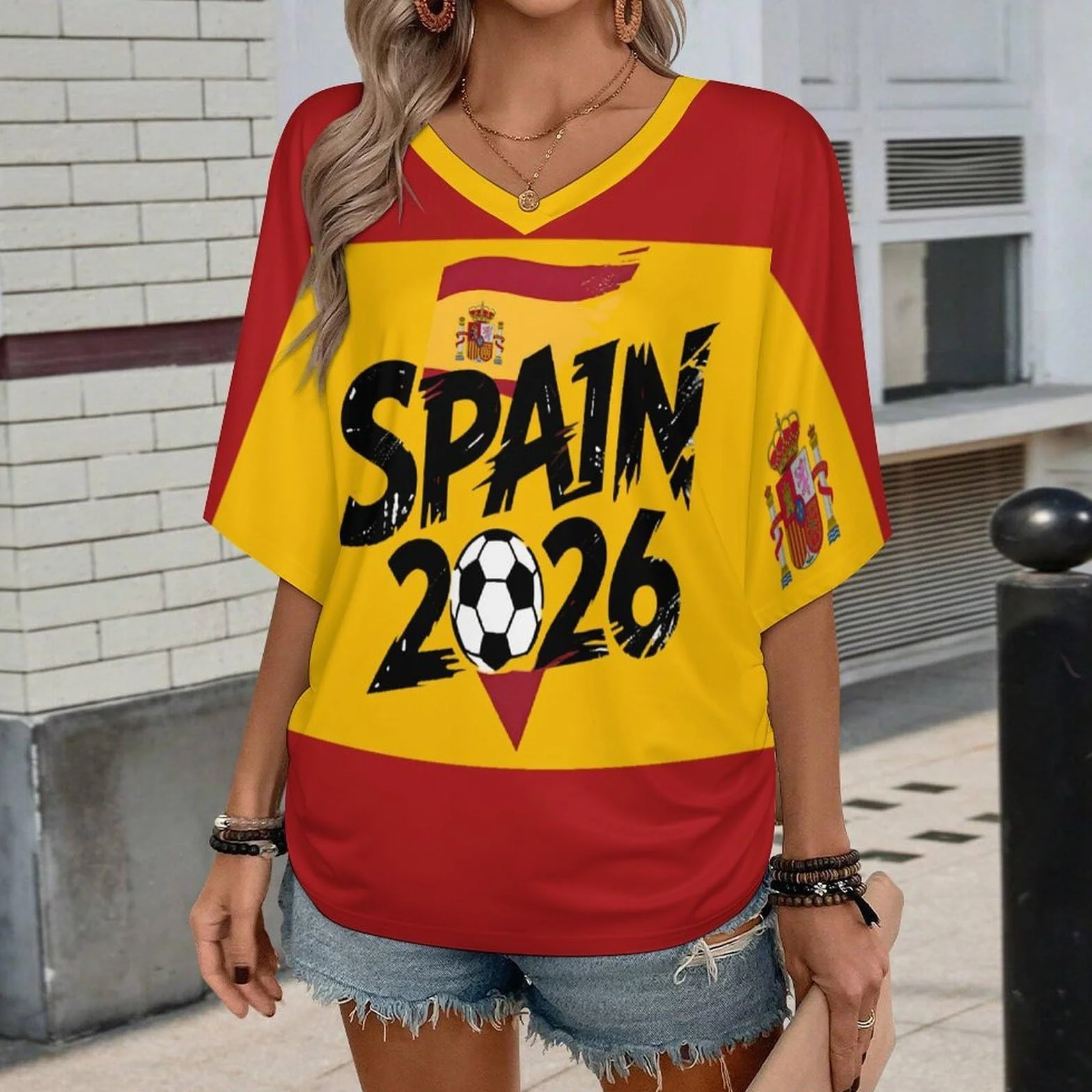 Camiseta España Mundial 2026 Mujer Manga Corta Bandera Regalo Casual Futbol Deportivo Basica