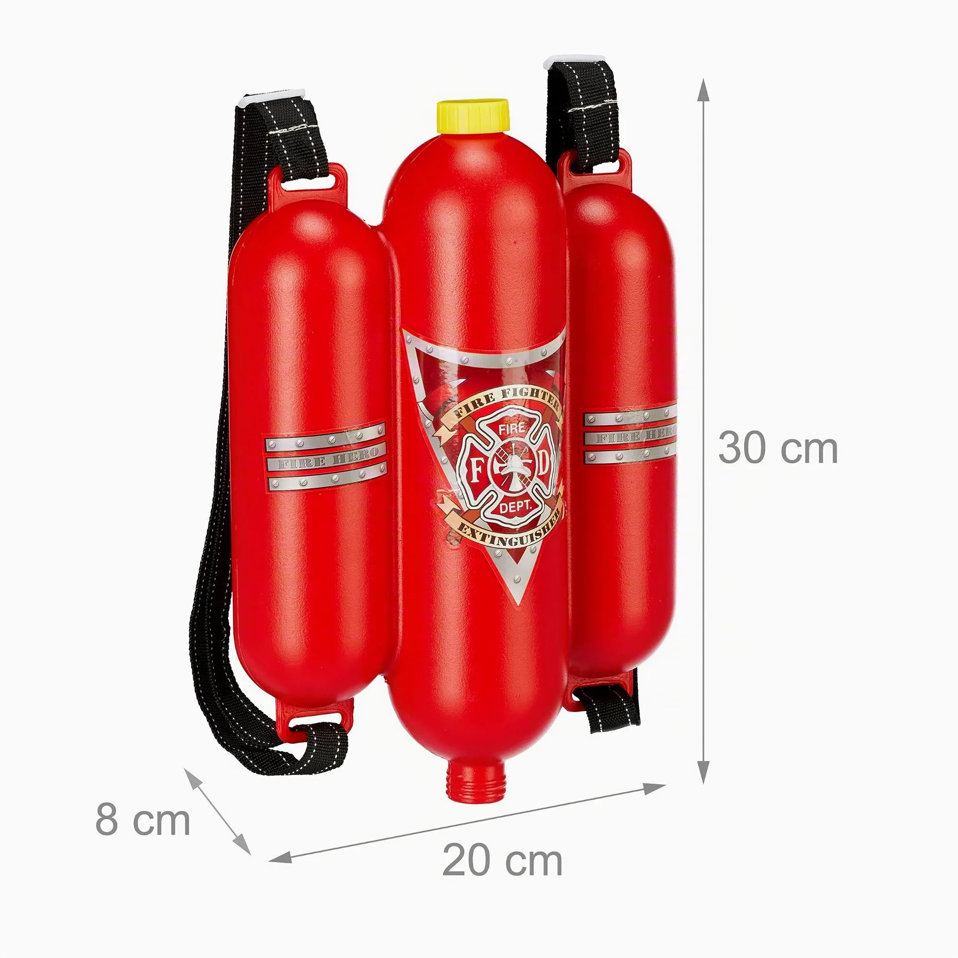 Relaxdays Set 2 Pistolas de Agua Mochila Bombero, Depósito de 2,5l, Extintor Incendio Juguete Niños, Juego Verano, Rojo/Amarillo | Alcance de 5 m, 2 funciones de pulverización, mochila de extinción para niños