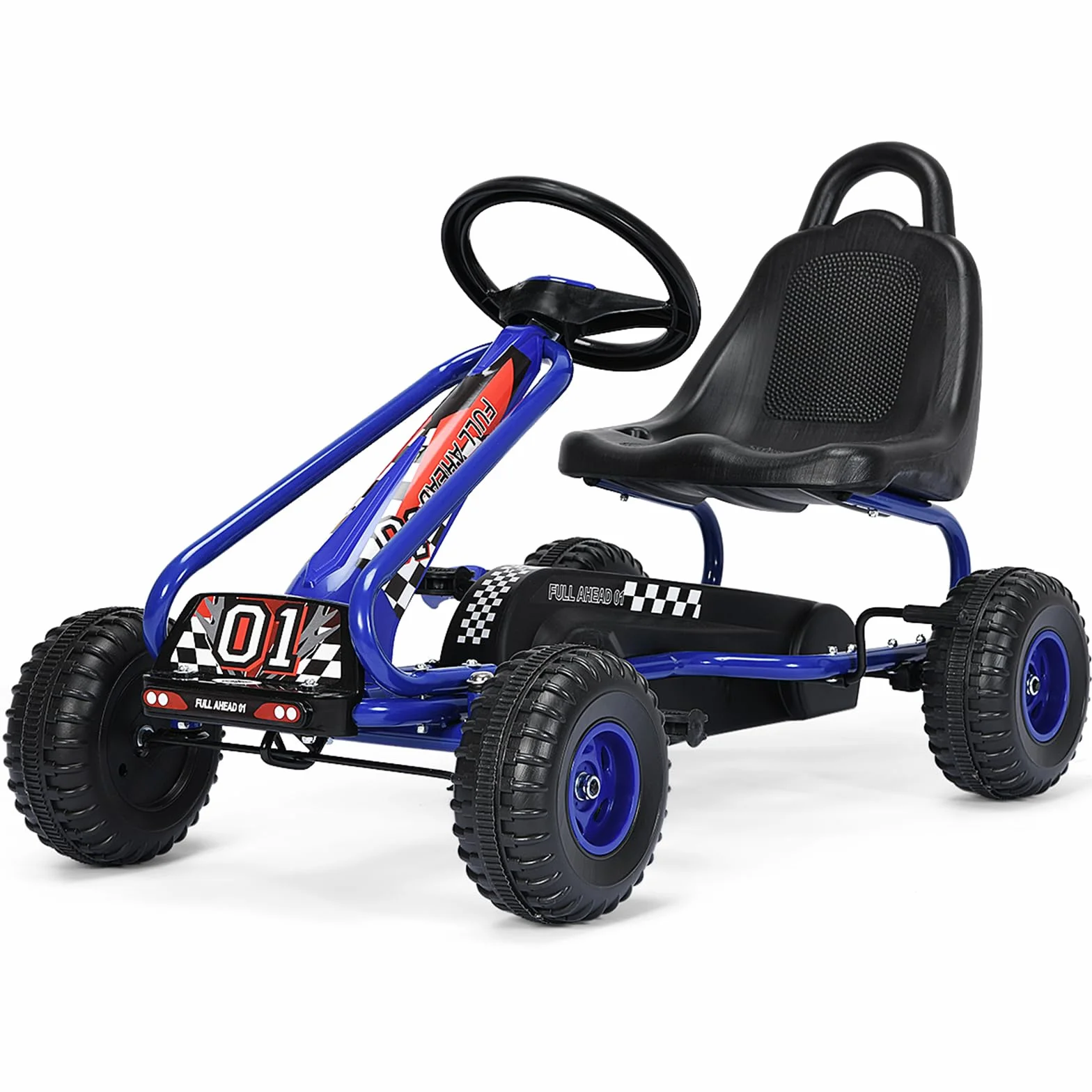 COSTWAY Go Kart de Pedales para Niños con 4 Ruedas Antideslizantes Asiento Envolvente y Freno de Mano, para Niños y Niñas (Azul)