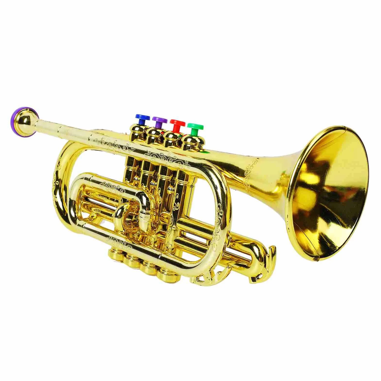 Generic Interesante Juguete de Trompeta Dorado para Niños con 4 Teclas de Colores para Niños, Sonido de Nota Diferente, Material Plástico Ecológico