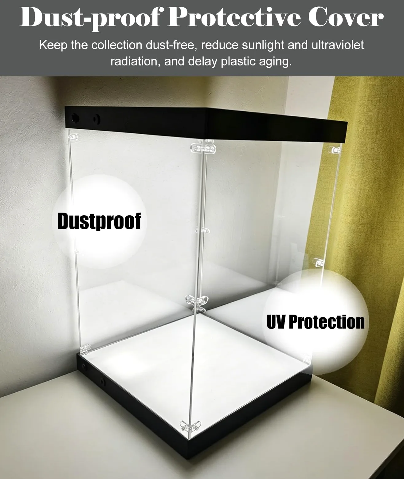 Cajas de Metacrilato Vitrina Acrílica Extragrande con Doble Iluminación LED, Transparente Luz Fría para Figuras de Acción y Artículos Colección(20x20x25cm)