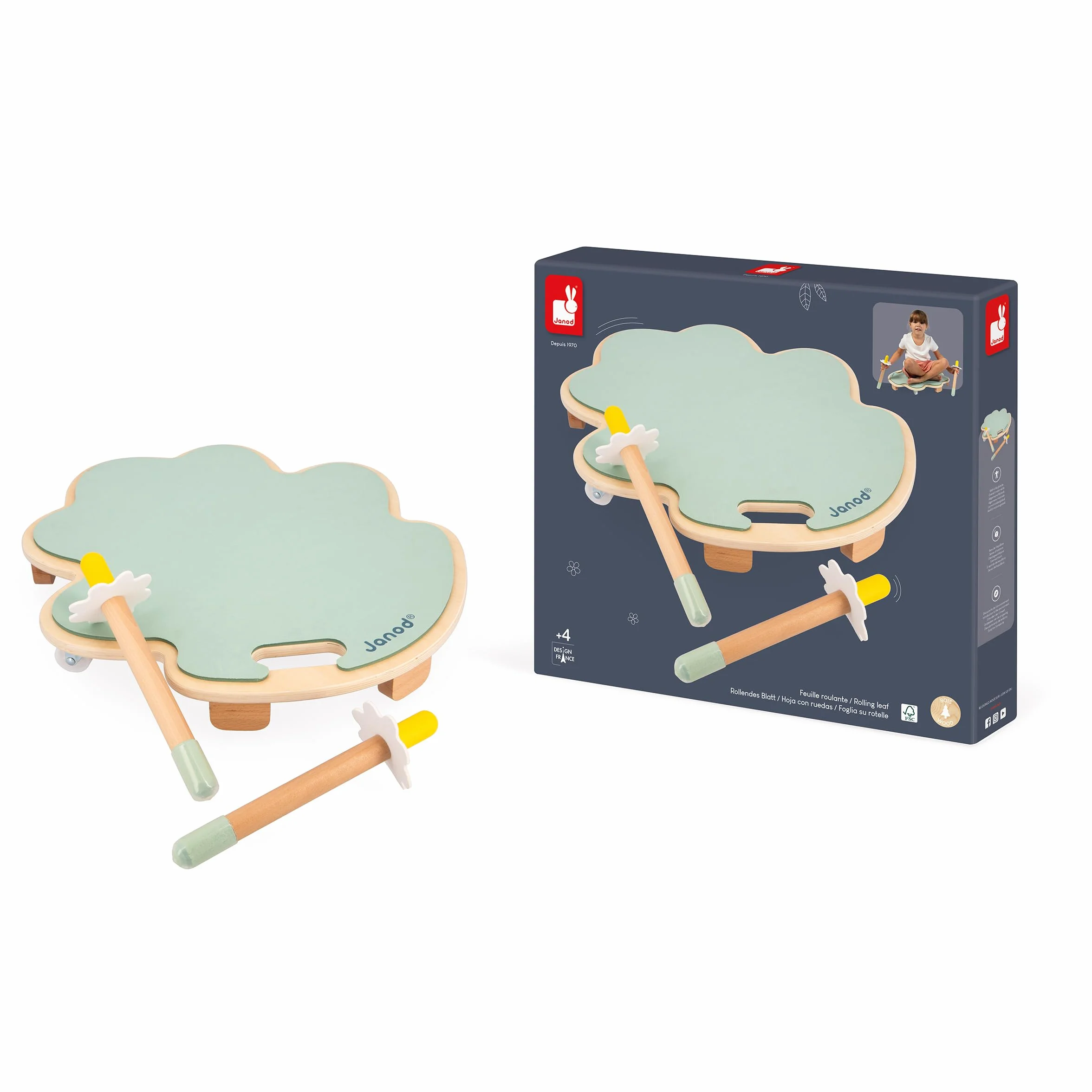 Janod - Hoja con Ruedas Sweet Cocoon - Monopatín de Madera FSC - Ejercita el Equilibrio - Juego de Habilidad Infantil a Partir de 4 Años, J04041