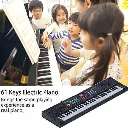 Teclado Piano 61 Teclas Teclado de Piano Digital con Micrófono Cable USB Altavoces Duales para Niños Principiantes