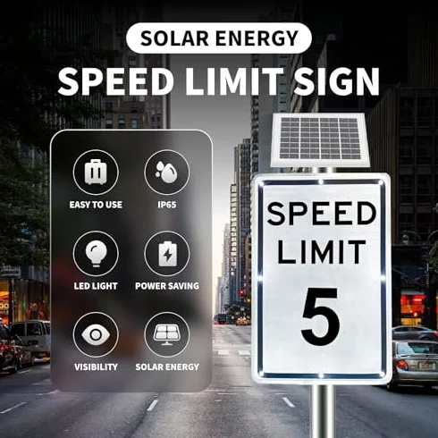 Señal de límite de velocidad LED solar de 18 x 24 pulgadas, advertencia de tráfico de alta visibilidad, impermeable IP65, aluminio duradero, fácil montaje para uso en exteriores, seguridad vial