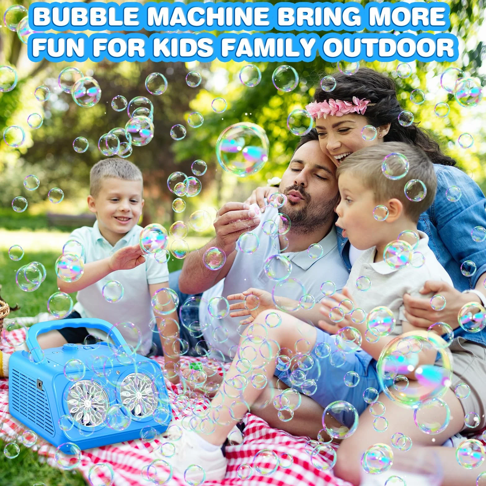 Maquina Burbujas, Más de 22.000 Burbujas por Minuto, Bubble Machine Automatico, Portátil Maquina de Burbujas para Niños Juguetes Regalos para Cumpleaños Fiestas Boda Exteriores (Azul)