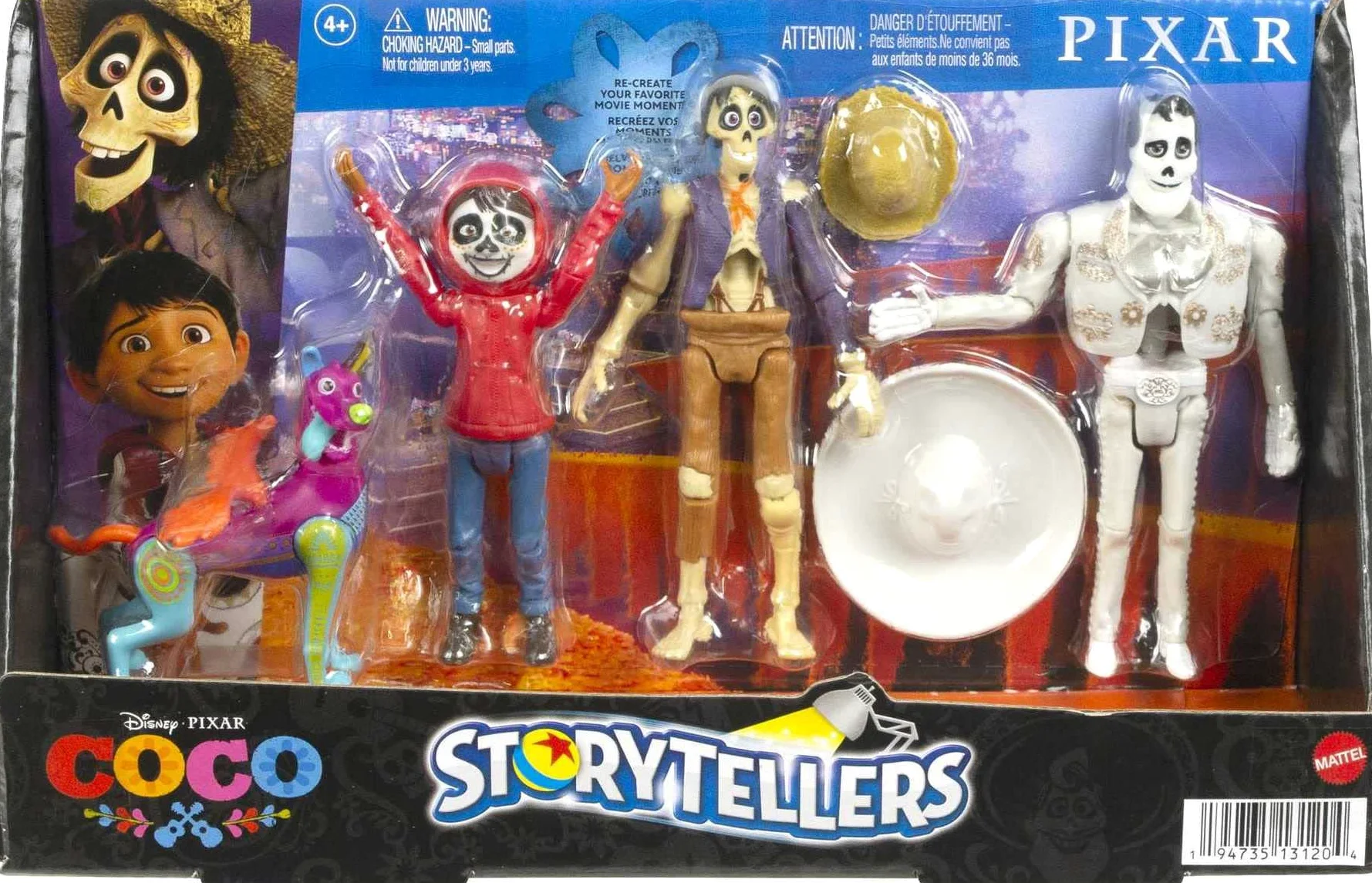 Disney Pixar Coco Storyteller - Figura de acción multipaquete, Miguel Héctor Ernesto Dante en la tierra de los muertos, juguetes de la película Posable