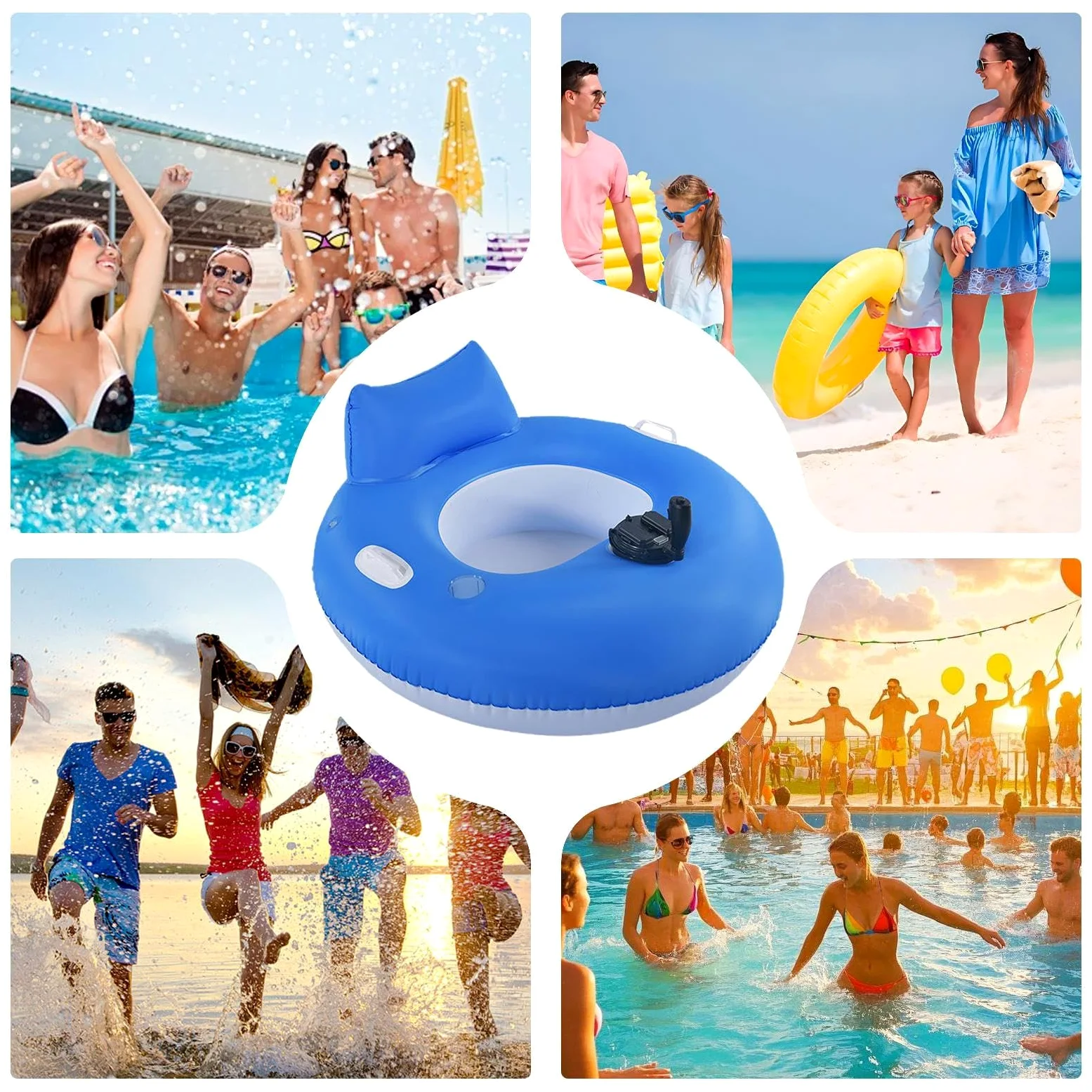 Tumbonas motorizadas para adultos, de natación inflable para relajarse - Tumbona cómoda y portátil para nadar en el lago de verano y tomar el sol