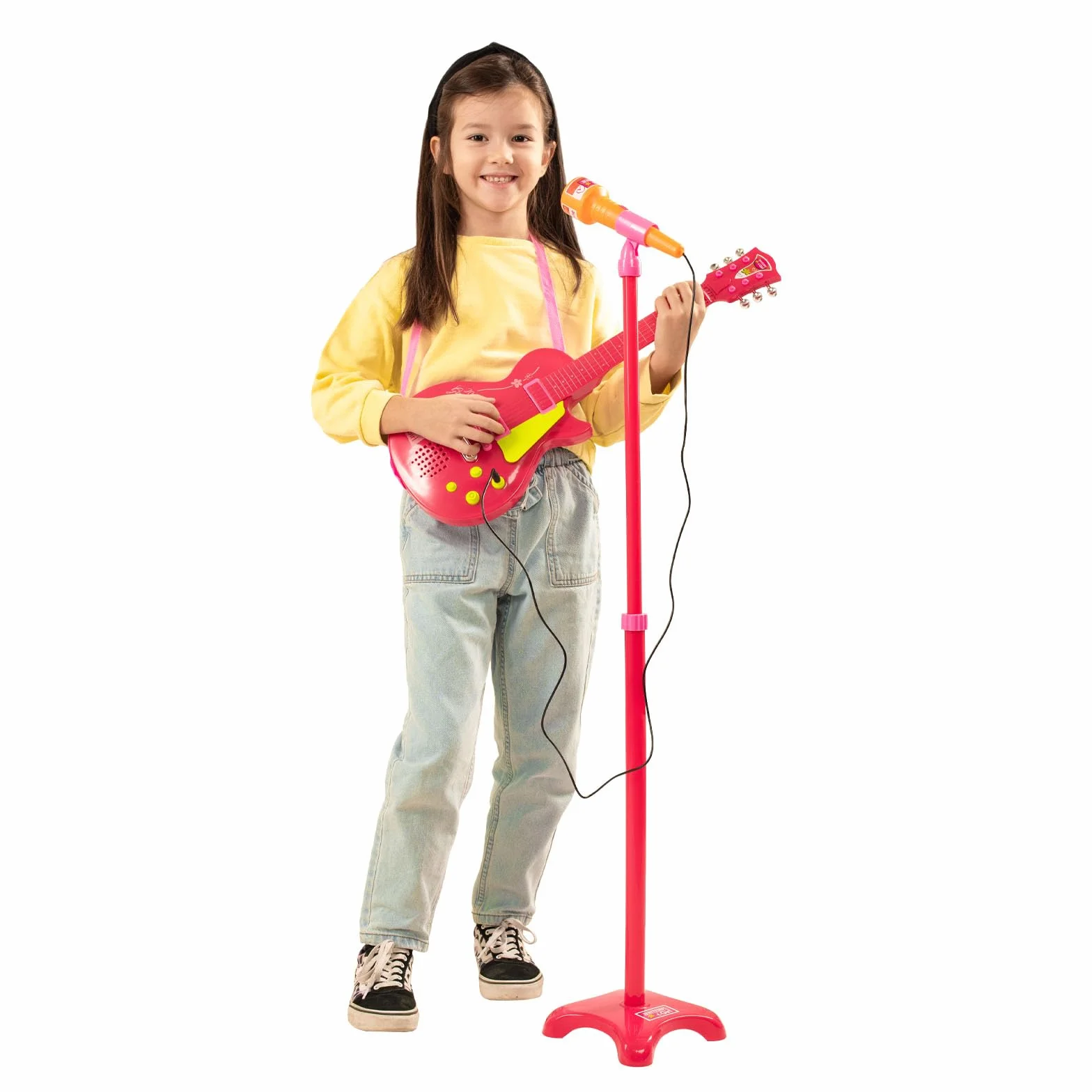 Bontempi | ElectroGroove con Micrófono - Guitarra Rock Electrónica para Vibraciones Potentes y Ritmos Innovadores, Rosa, 225x225x1120 mm