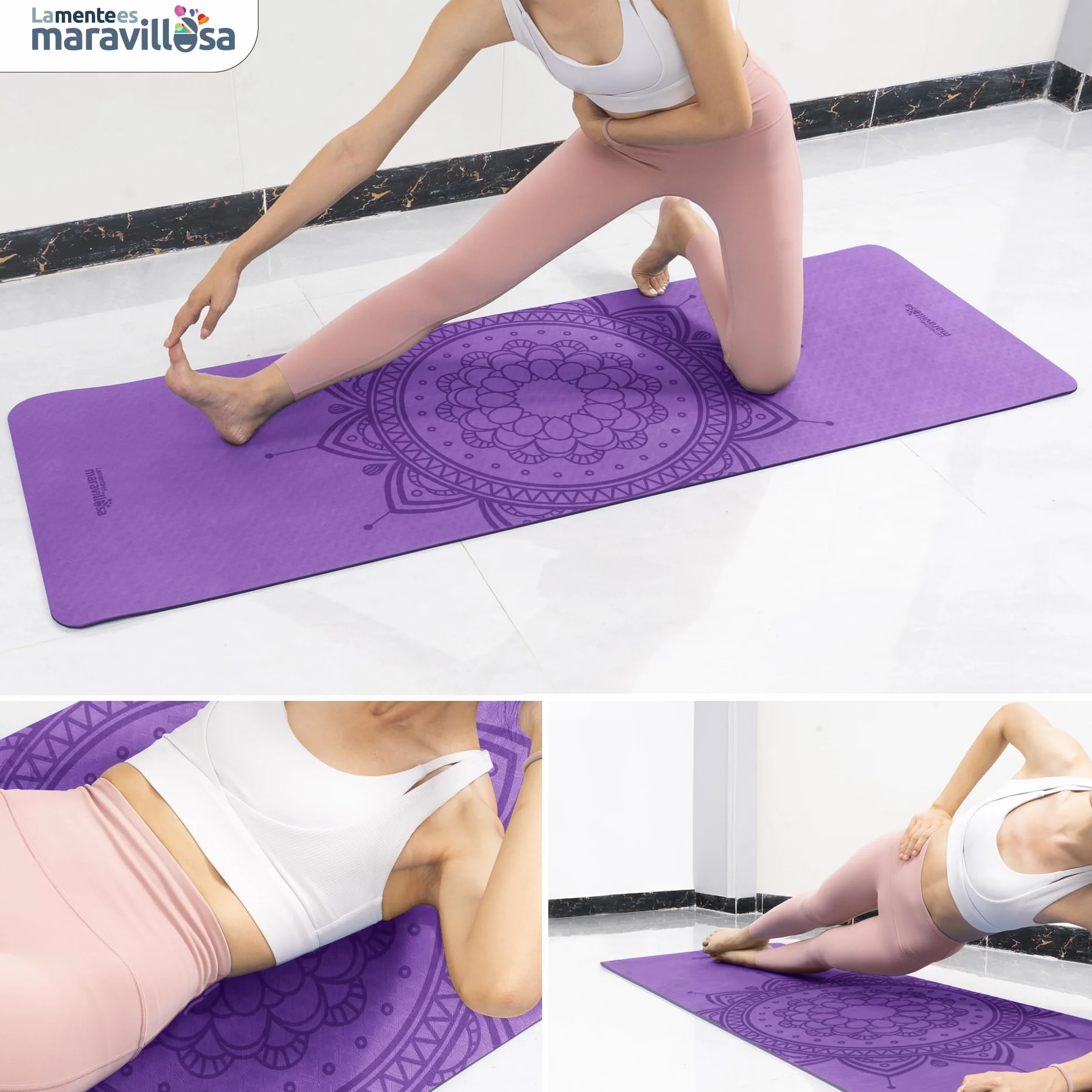 Esterilla de Yoga Pilates Fitness TPE Antideslizante Hipoalergénica 183x61 cm con Bolsa y Correa