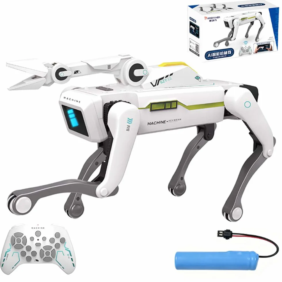 X-Verse 8008 RC robot perro, habla e interactúa con clip de manga larga, programable danza música robot, regalos para cumpleaños y Navidad
