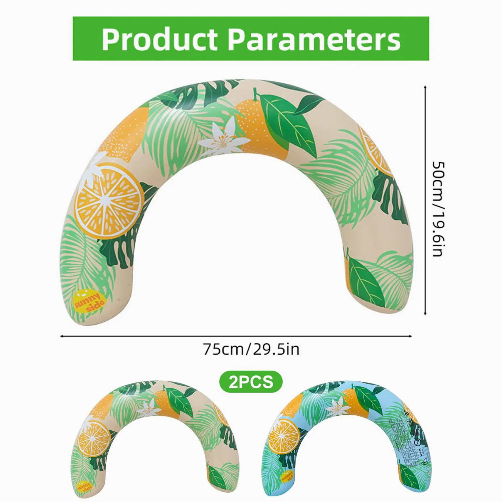Paquete de 2 fideos inflables para piscina, fideos de natación en forma de U con estampado de limón para adultos, divertidos accesorios de flotadores para verano, playa, lago
