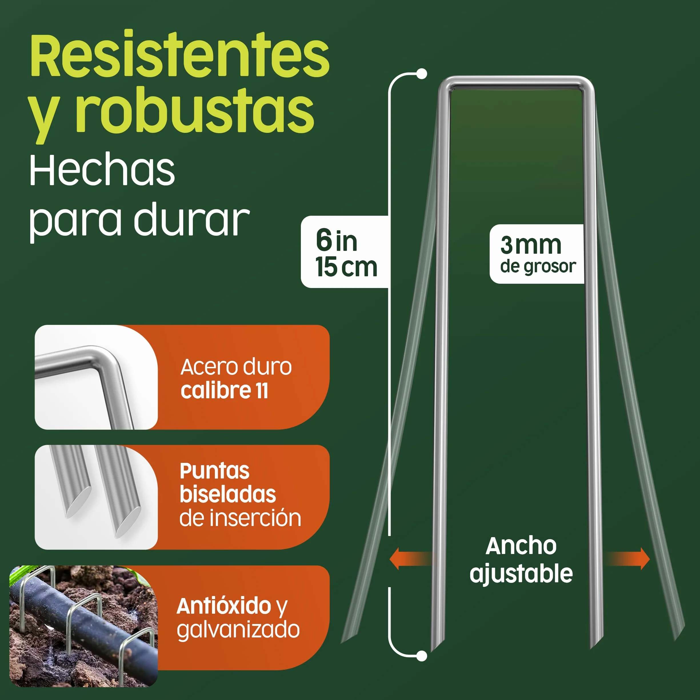 PORTENTUM Grapas Césped Artificial 150 mm 50 Uds + 8 Arandelas