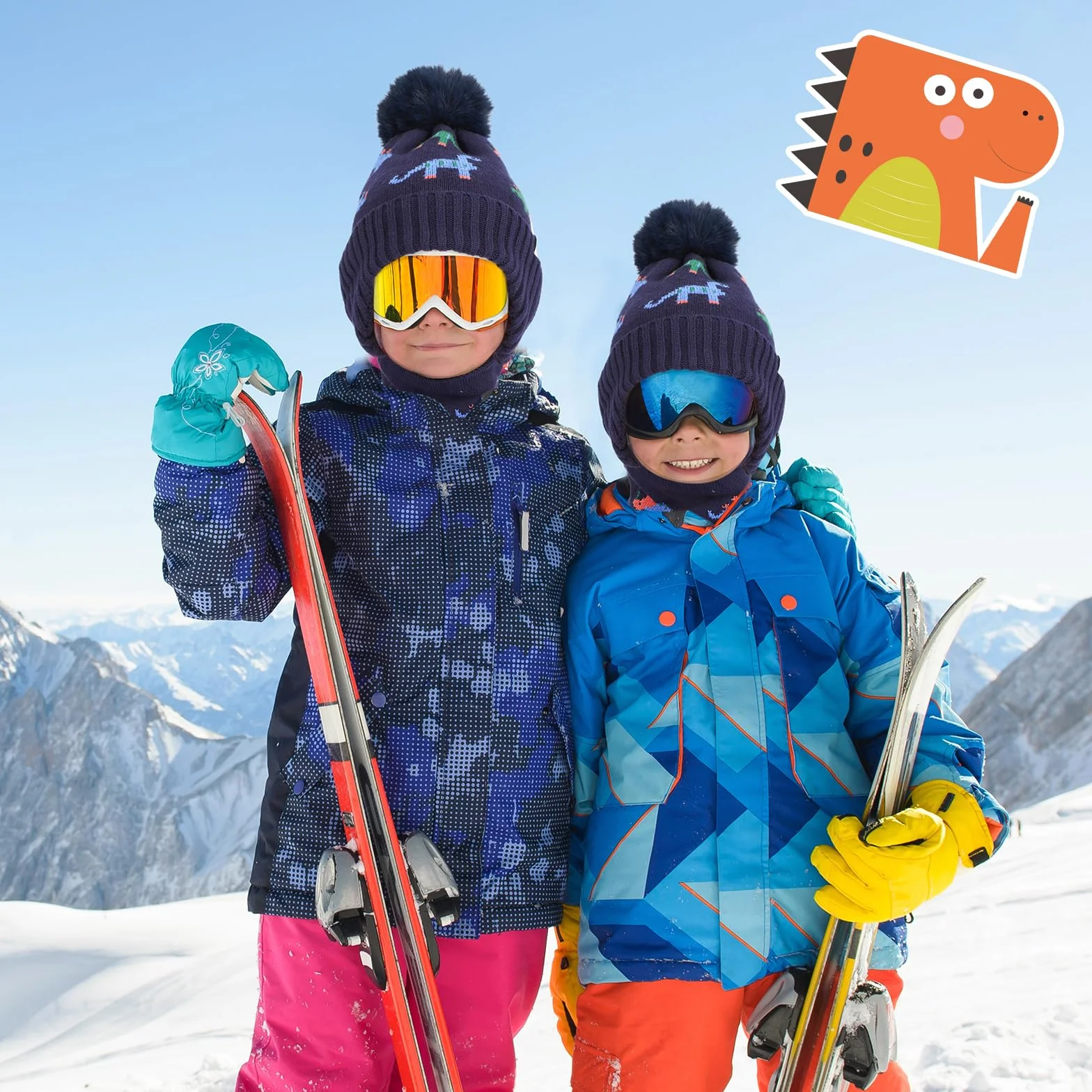 Conjunto de Gorro y Bufanda de Punto Invierno para Niños, Dinosaurio, 2-6 años