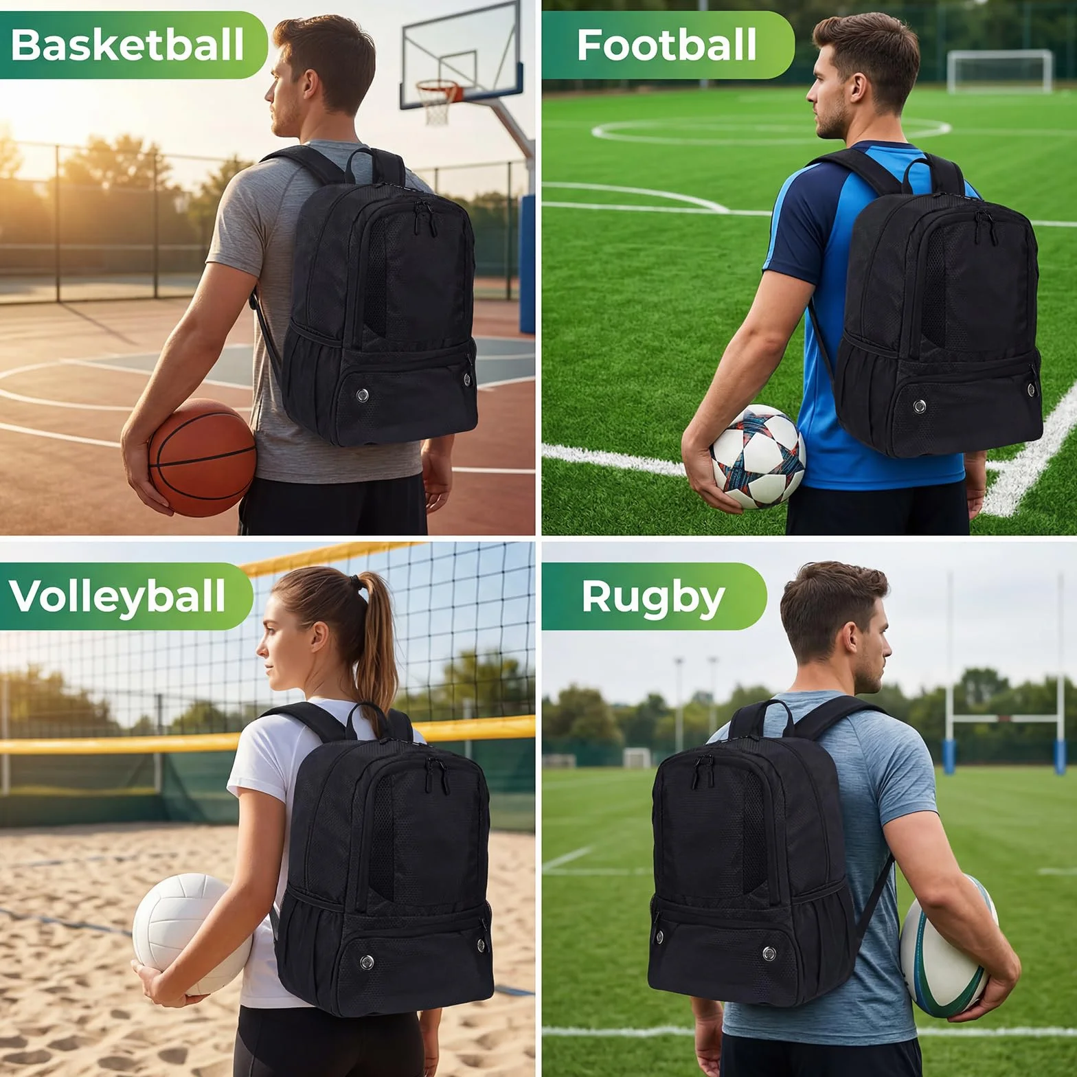 Mochila para fútbol 35 litros impermeable con compartimento inferior