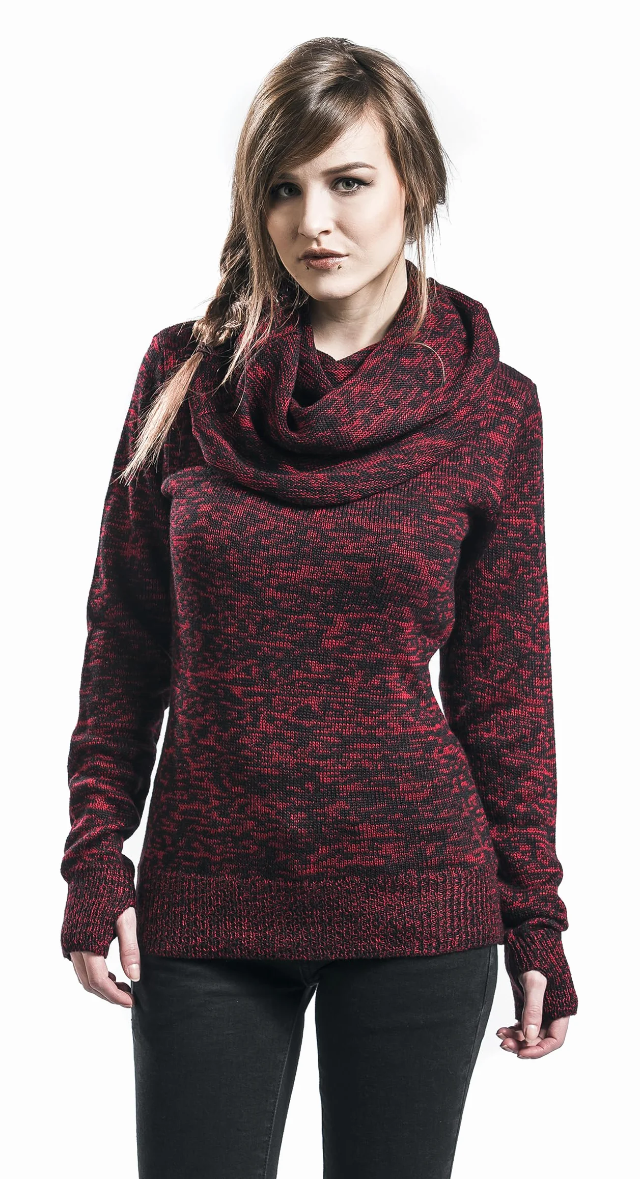 Black Premium by EMP Mujer Jersey Rojo Cuello Alto