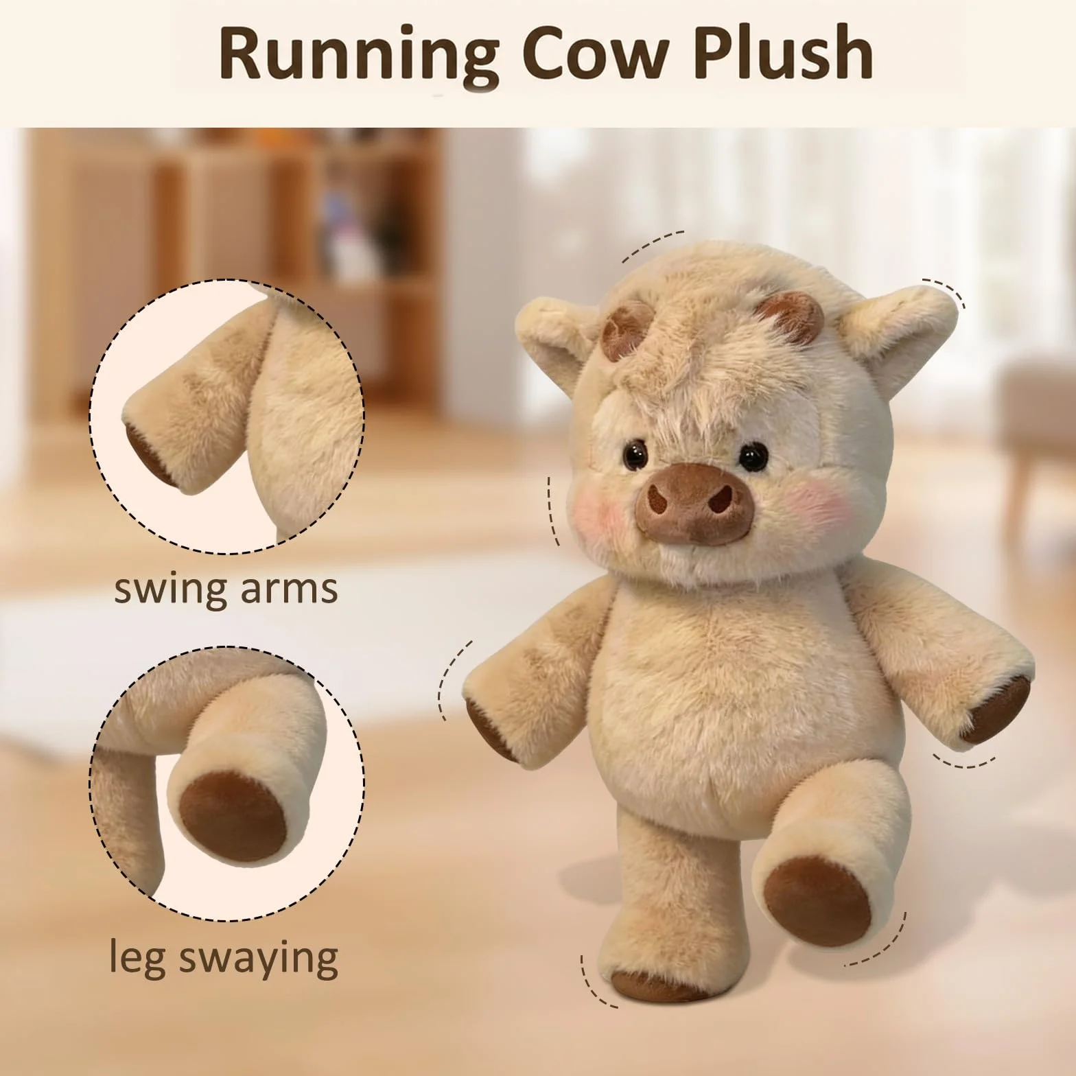 Peluche Que Corre, 45 cm Juguete Suave De Becerro Corriendo, Peluche De Vacas Highland, Peluches de jabalís, Vaca Que Corre Peluches, para Abrazar, Jugar y Decorar La Habitación (A)