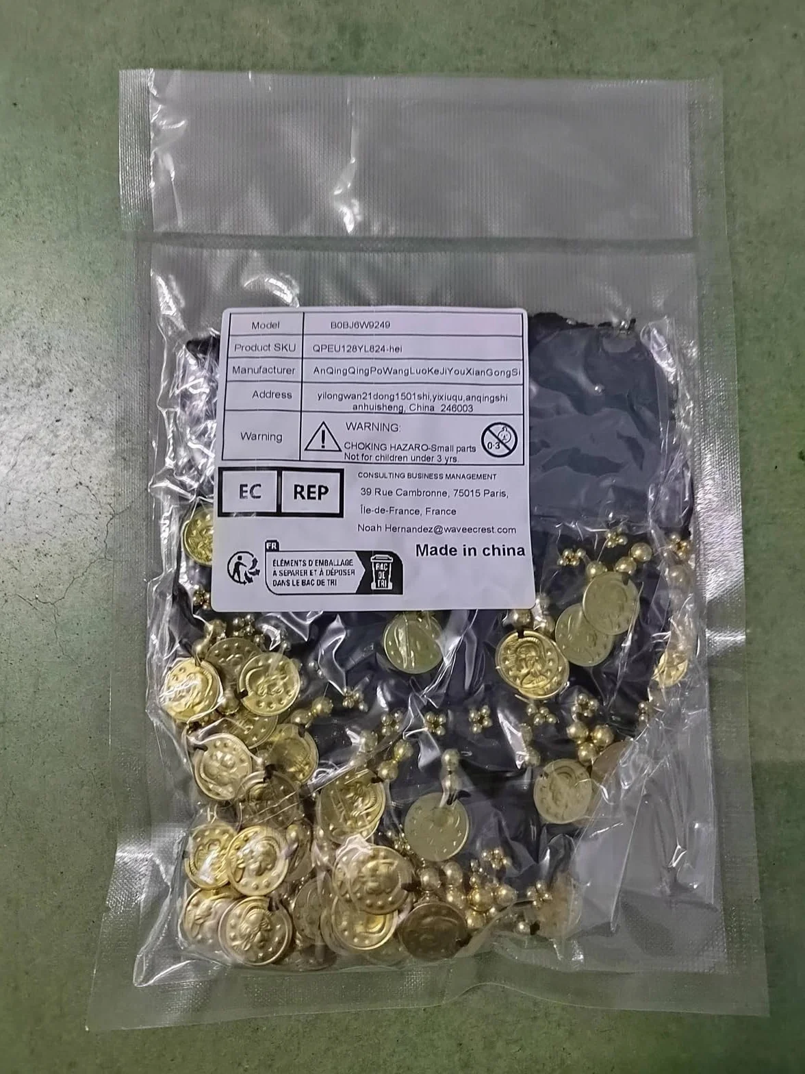 Bufanda de cadera para danza del vientre con 128 monedas de oro SamHeng