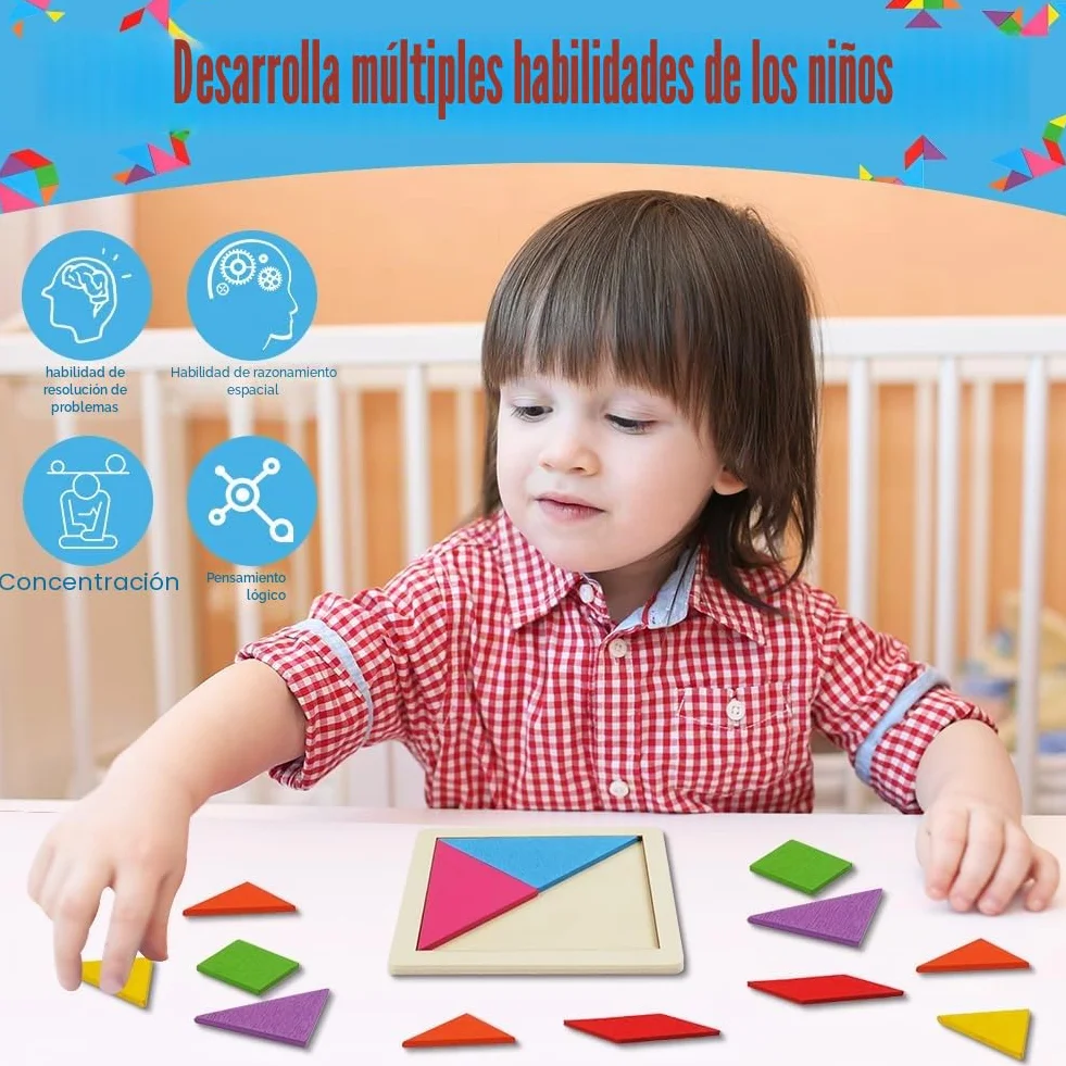 Ainiv 24PCS Tangram Infantil Puzzle Madera Montessori Rompecabezas Educativos para Niñas y Niños