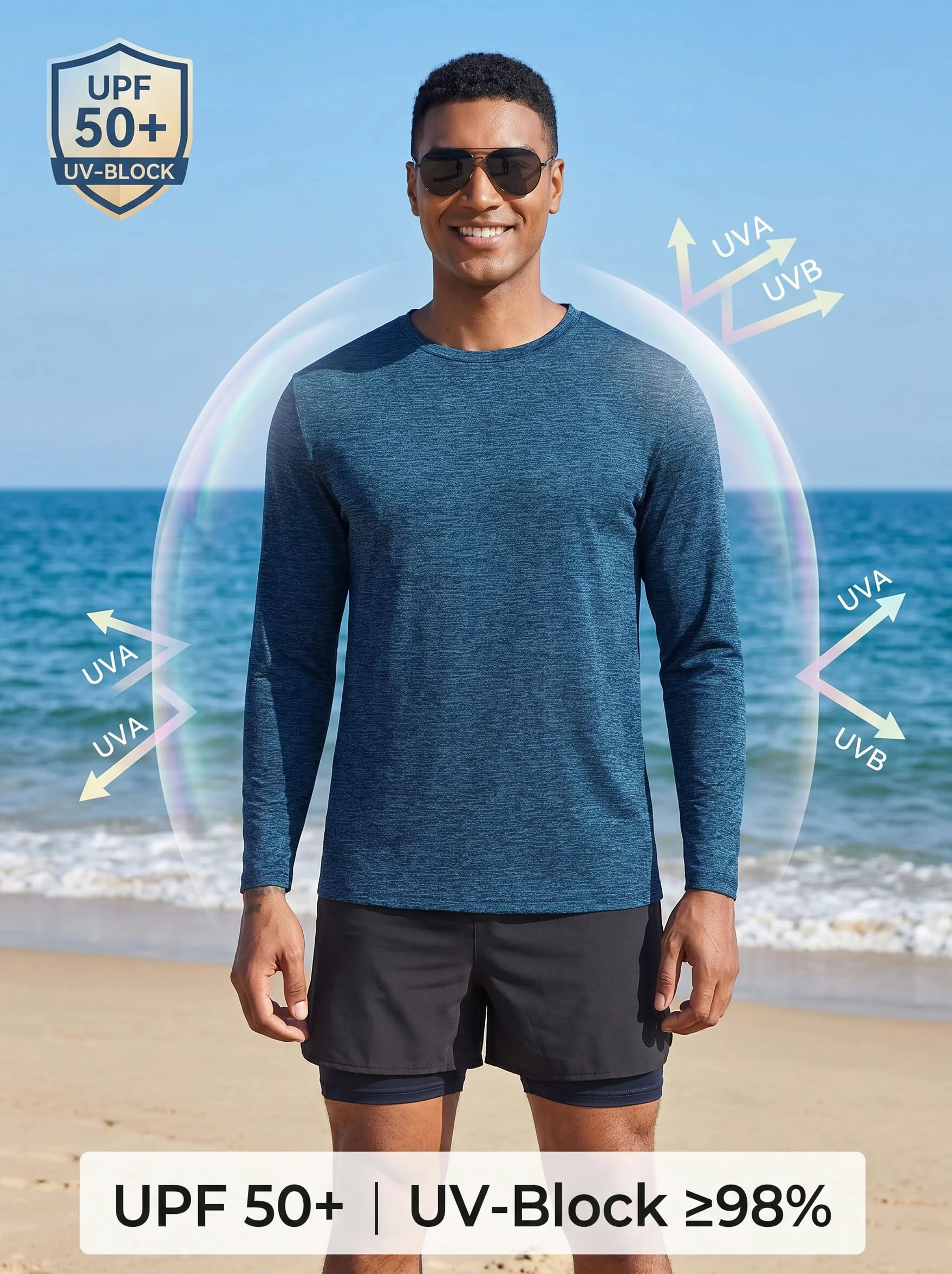 PINSPARK Camiseta Deportiva Manga Larga Hombre Protección Solar UPF 50+ Secado Rápido Running Fitness