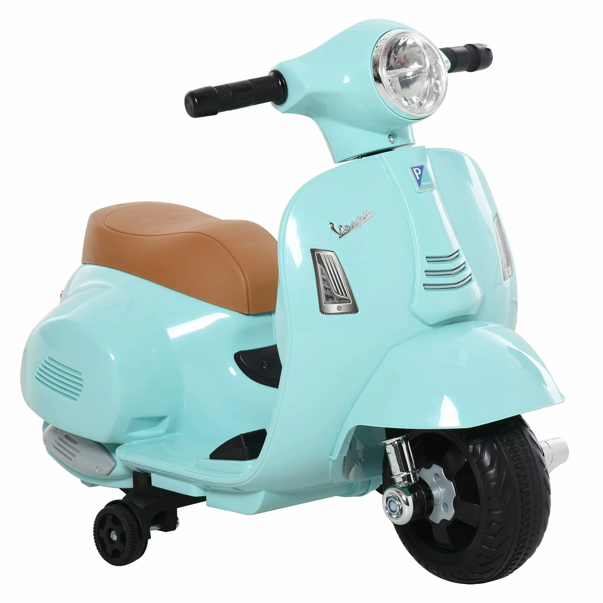 HOMCOM Moto Eléctrica Vespa para Niños de 18-36 Meses Moto de Batería 6V con Faro Bocina y 4 Ruedas Motocicleta Infantil con Licencia 66,5x38x52 cm Verde