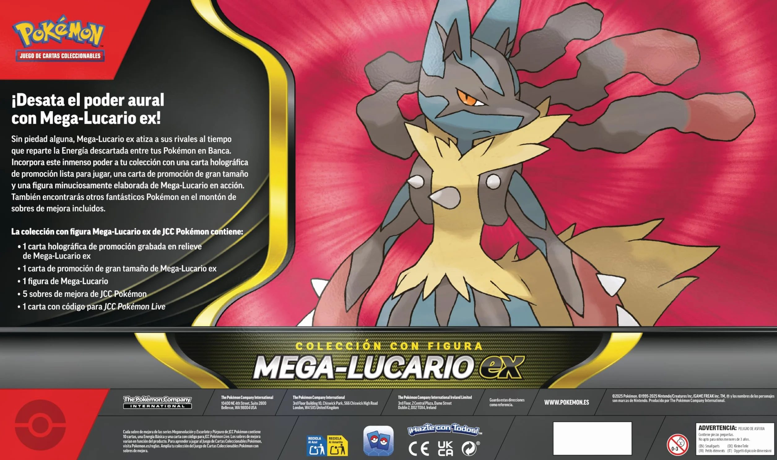 Pokémon JCC Colección Figura Mega-Lucario ex Carta Holográfica Sobres Mejora