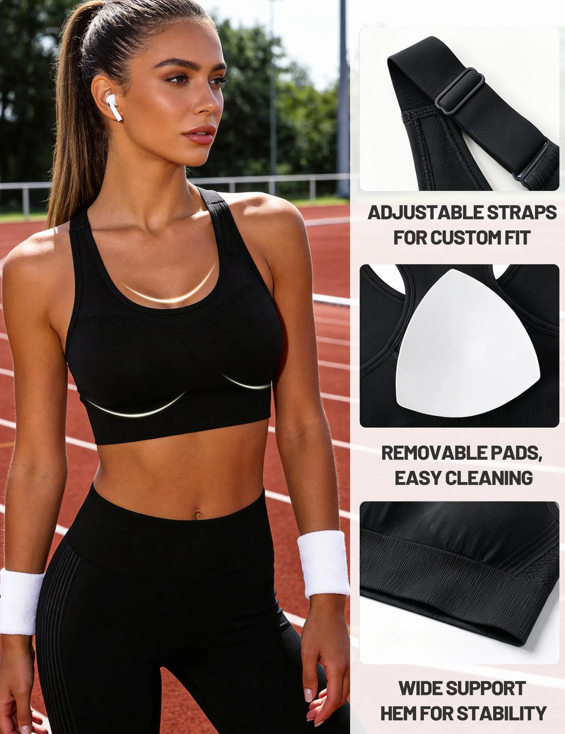 Litherday Sujetador Deportivo Mujer Alto Impacto sin Aros con Almohadillas Extraíbles Push Up para Yoga Running Fitness Tallas S-XXL
