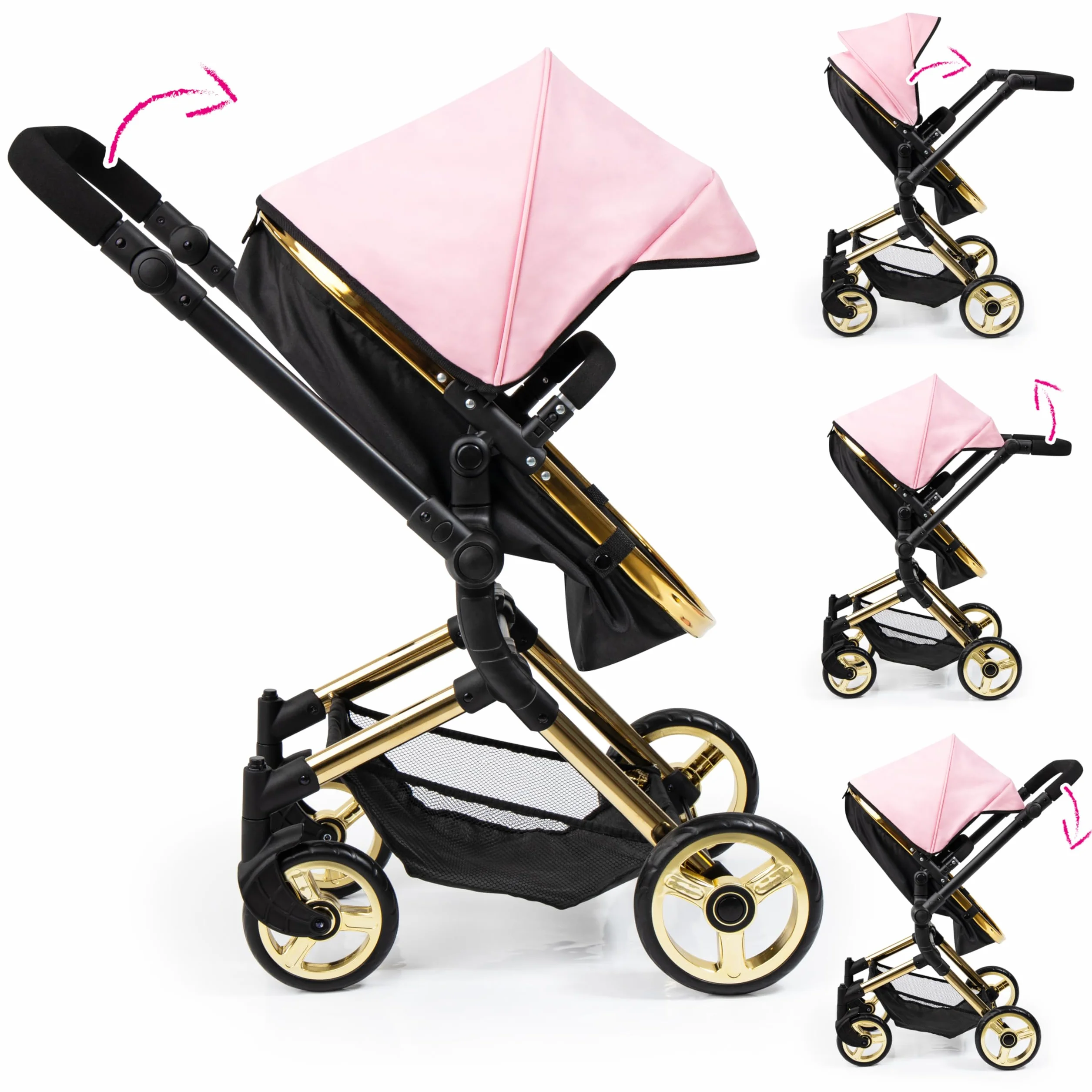 Bayer Design Cochecito de Muñecas Carro Neo Vario Convertible Plegable Rosa Oro