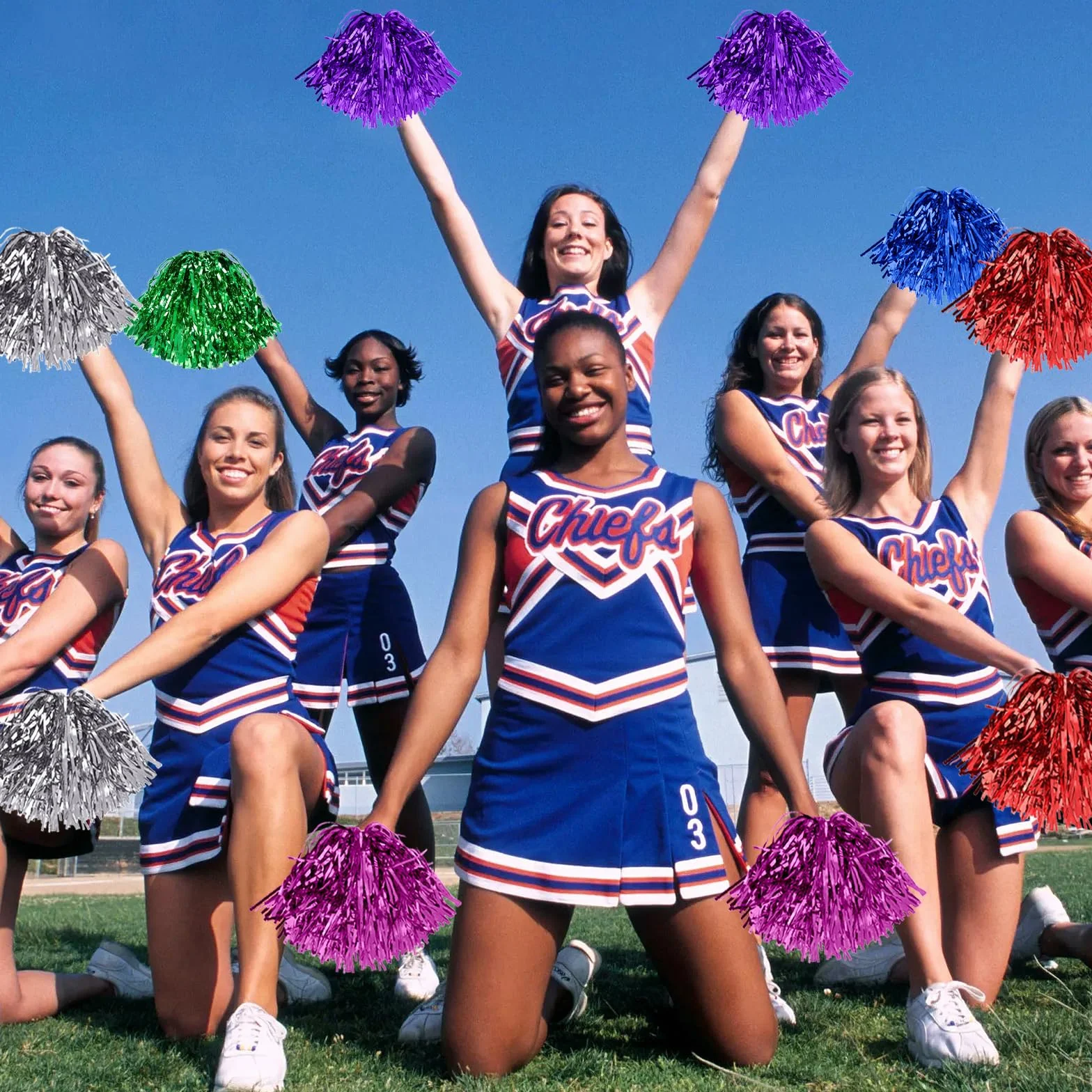 Pompones de Animadora 2 Piezas con Mango, Pompones Deportivos Cheerleading para Eventos Deportivos