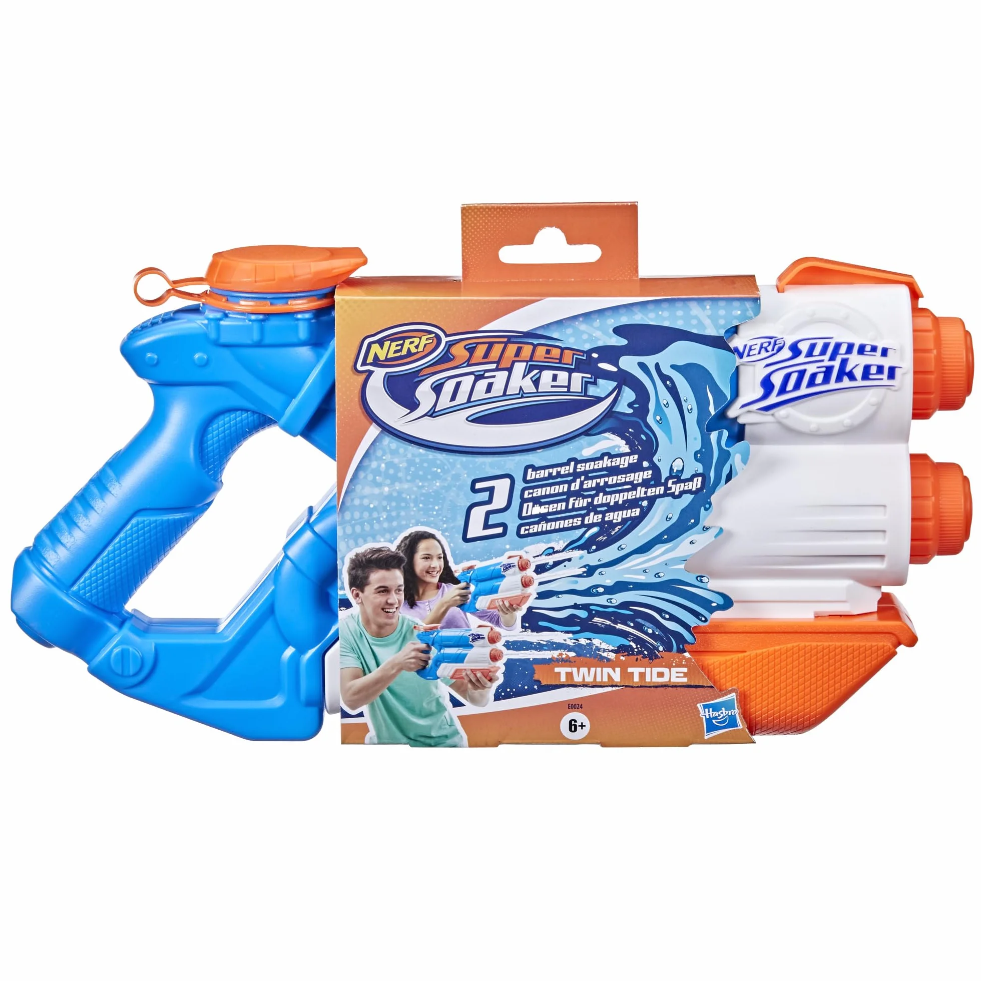 Nerf Super Soaker Twin Tide Lanzador de agua de bombeo 2 cañones Juguete agua al aire libre