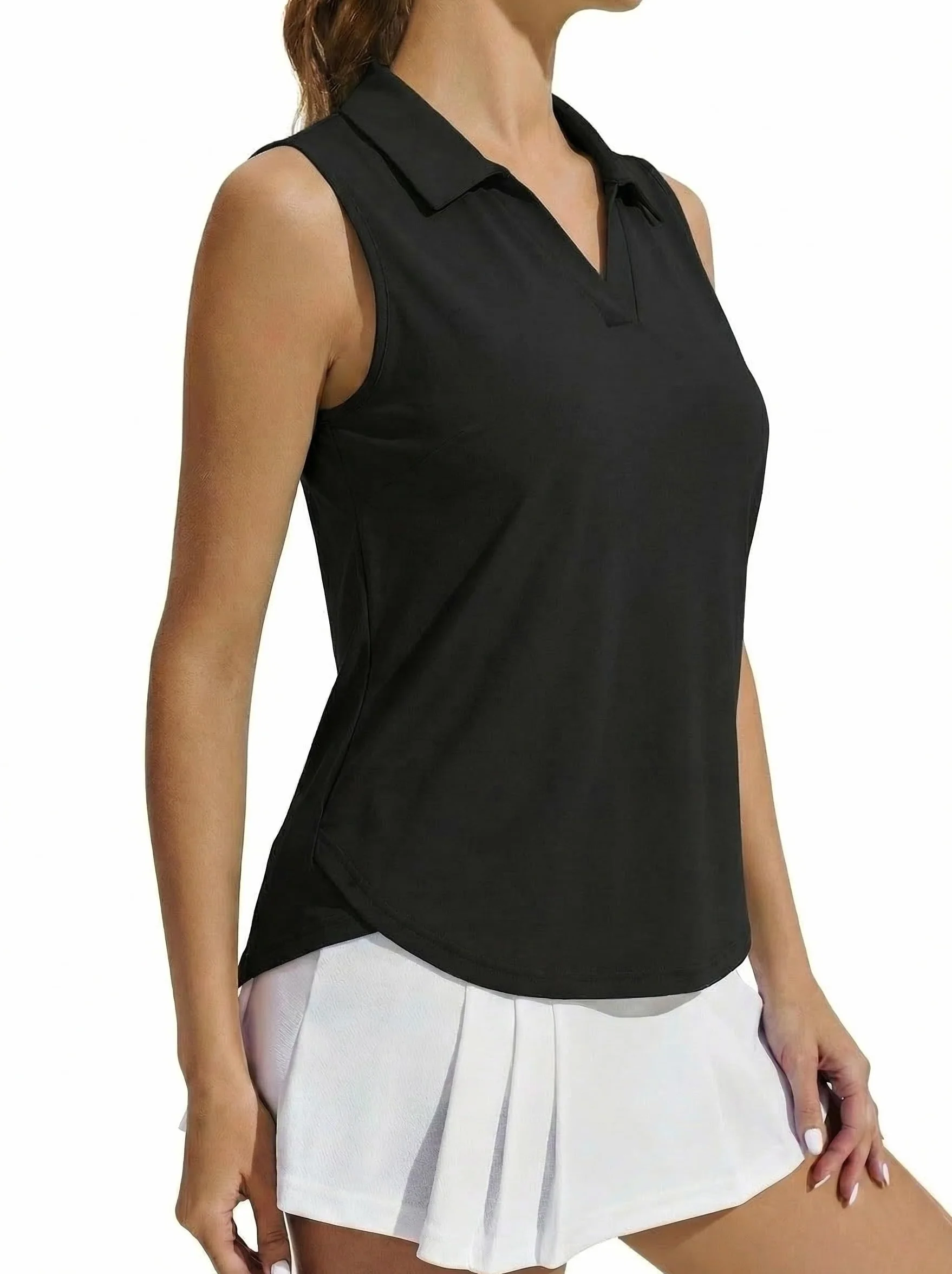 PINSPARK Polo Mujer Camiseta Deportiva Sin Mangas Golf UPF 50+ UV Transpirable Cuello En V Secado Rápido