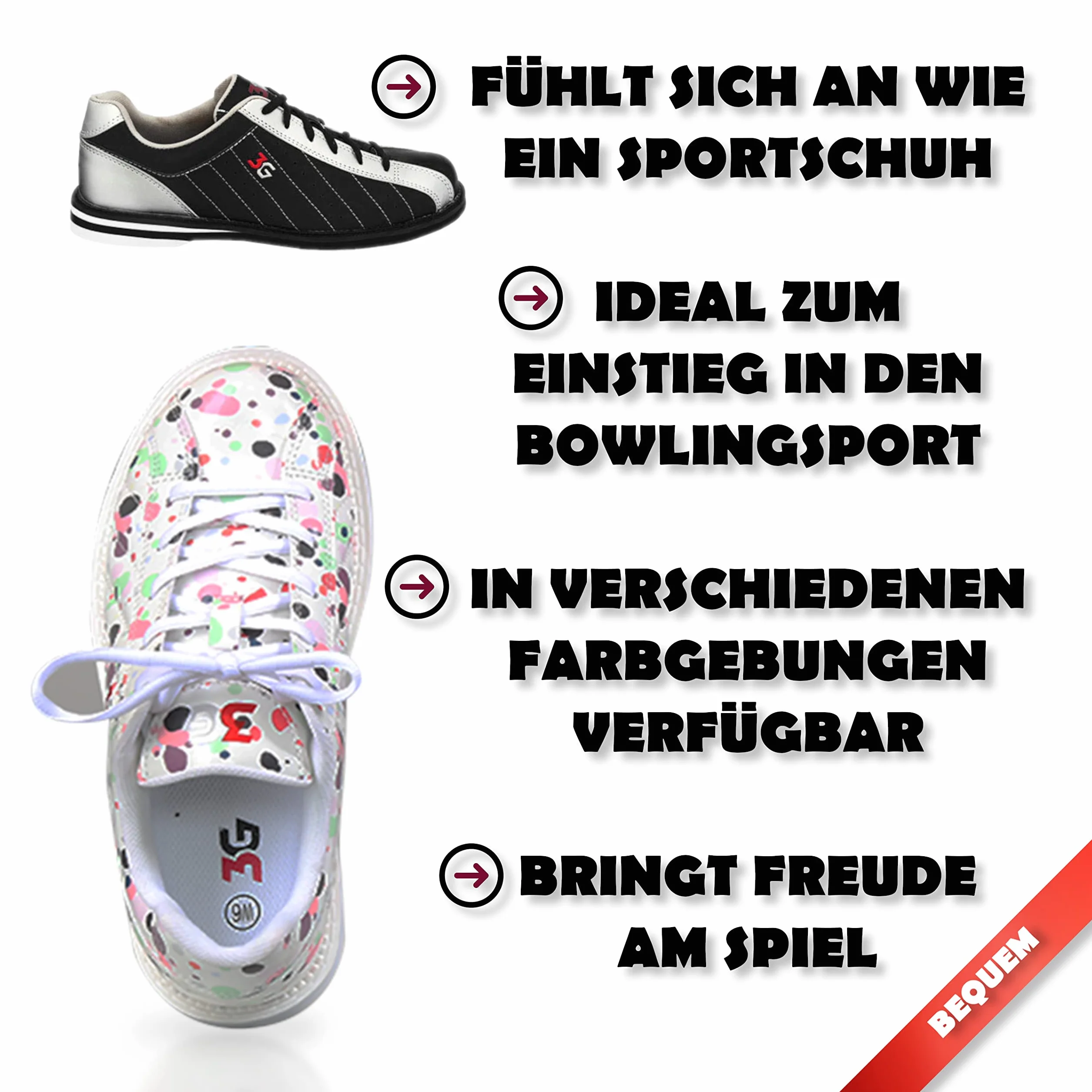 Zapatillas de bolos 3G Kicks para mujeres, hombres y niños