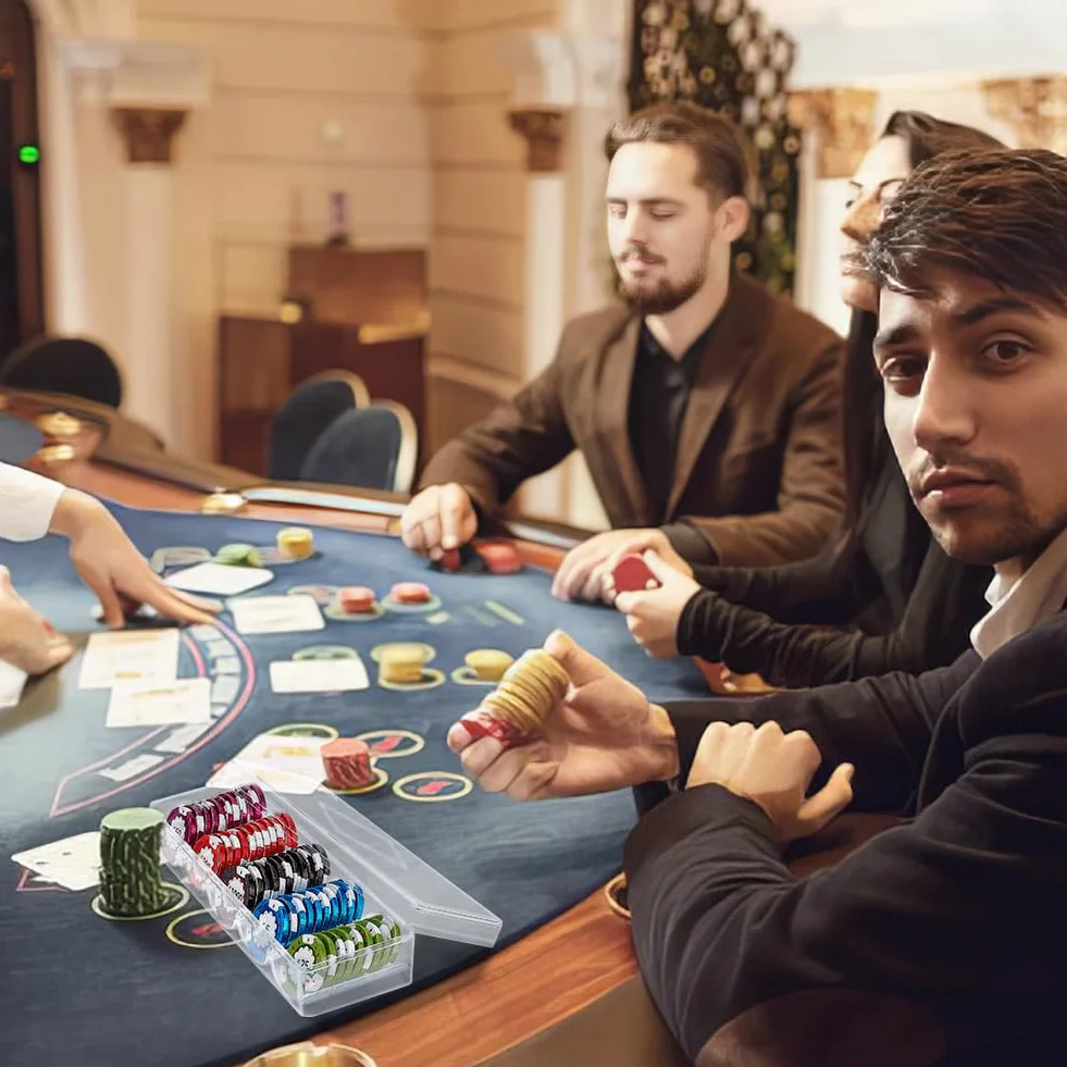 FINGERINSPIRE 2 bandejas Transparentes para fichas de póquer Bandeja de plástico Casino Soporte para fichas de póquer Fundas para fichas de póquer con Tapa para fichas de Arcilla de tamaño estándar