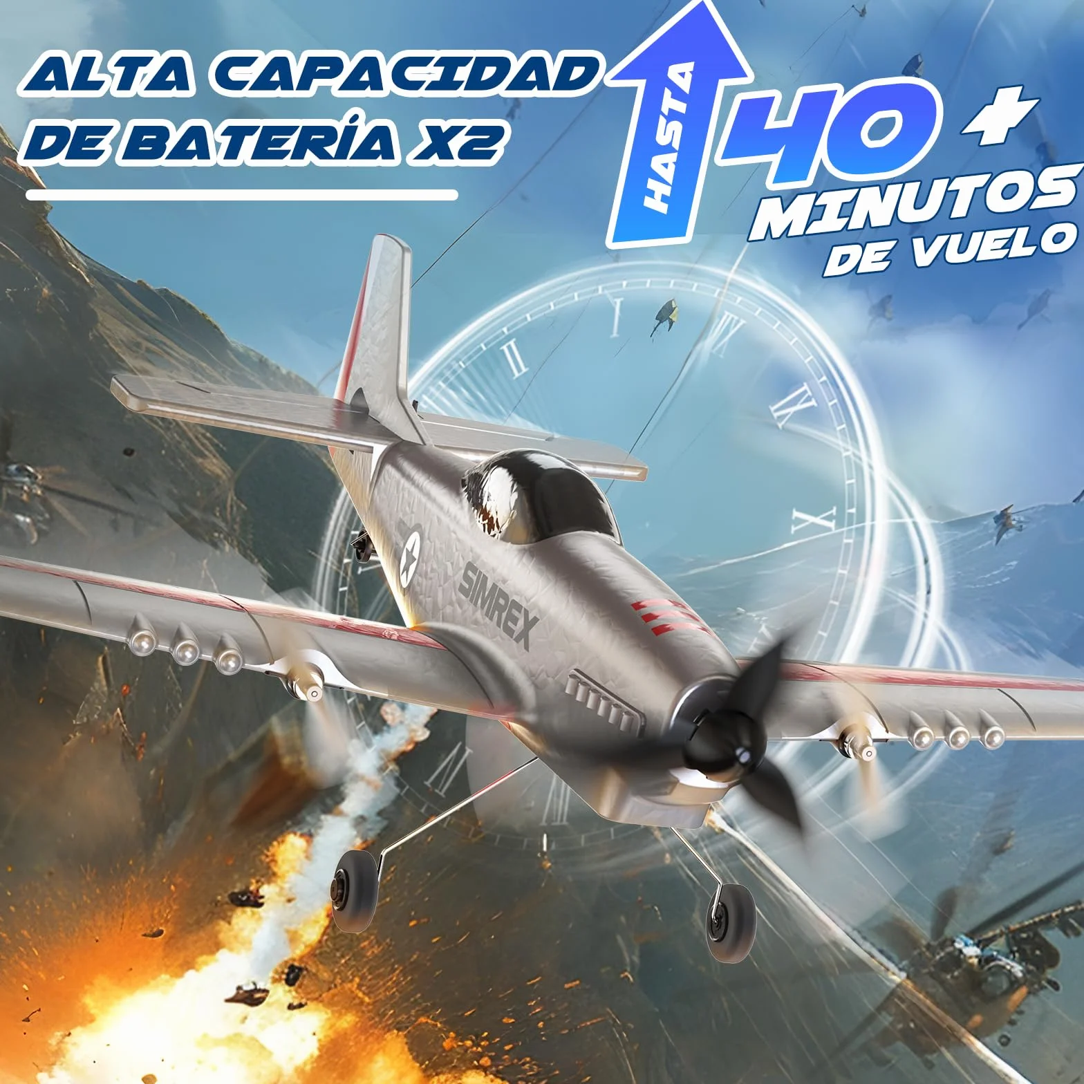 SIMREX TOY-2409 - Avión RC de 2.4 GHz con estabilizador giroscópico de 6 ejes, 3 canales RTF, avión de control remoto para principiantes, niños y adultos