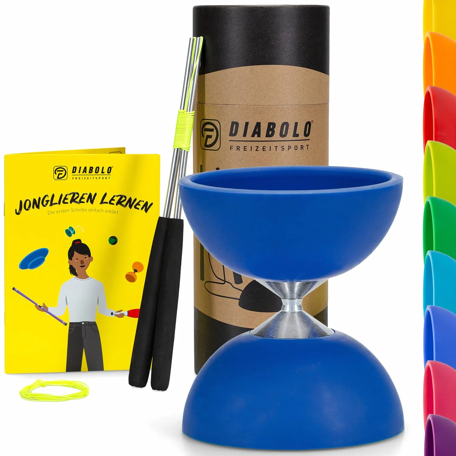 Set de malabares Diabolo Freizeitsport azul con varillas de aluminio, cuerda 160 cm, instrucciones