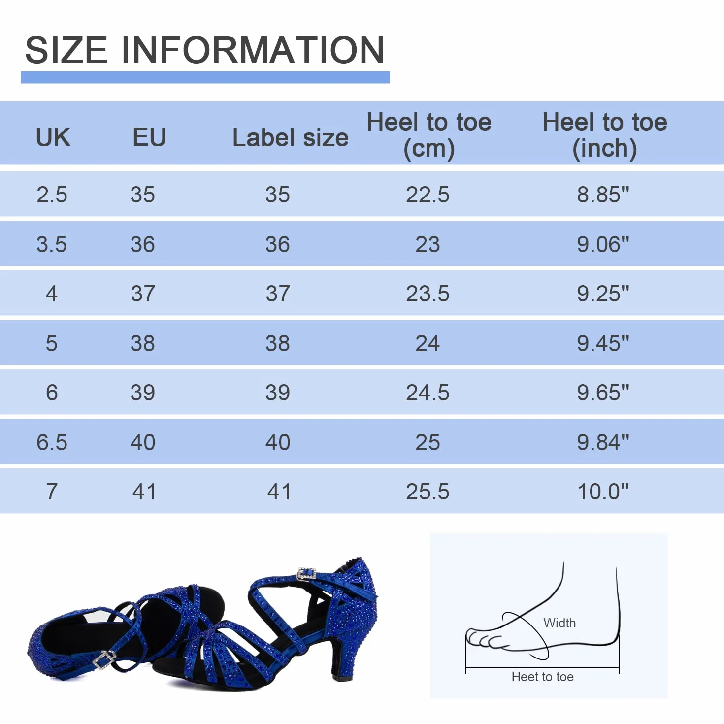 Zapatos de Baile Latino para Mujer con Diamantes de Imitación Salsa Tango Bachata, Azul 6cm Tacón, 36 EU