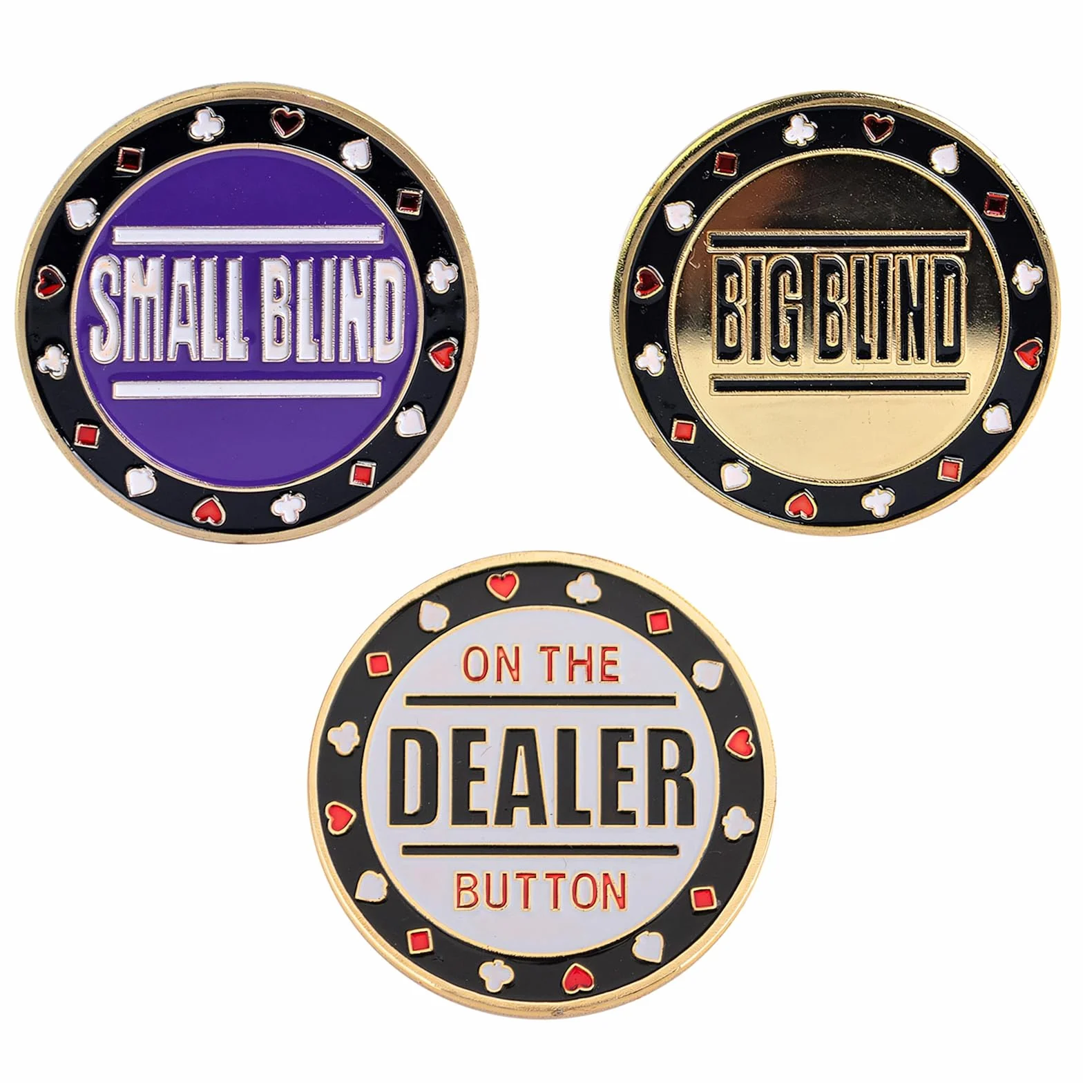 Muka Juego de 3 botones de póquer de metal fichas de póquer, botón de crupier, ciega grande y crupier para mesa de póquer de Texas Craps