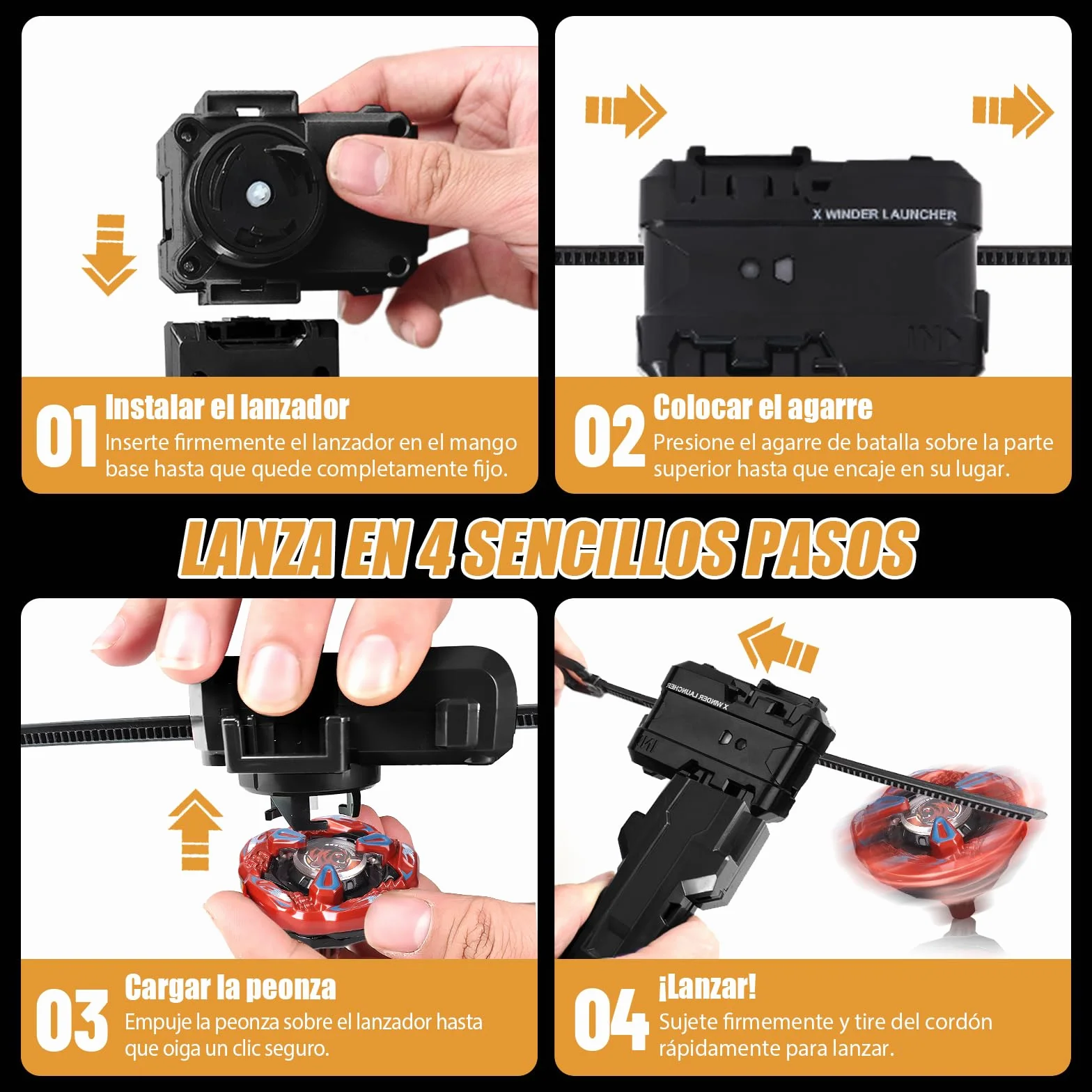 Juego de X Peonzas de Batalla, 12 Juguetes giratorios con 3 lanzadores, 1 Agarre y Estuche de Almacenamiento portátil | Regalo de Juego de Arena giroscópica para niños y niñas de 6 años
