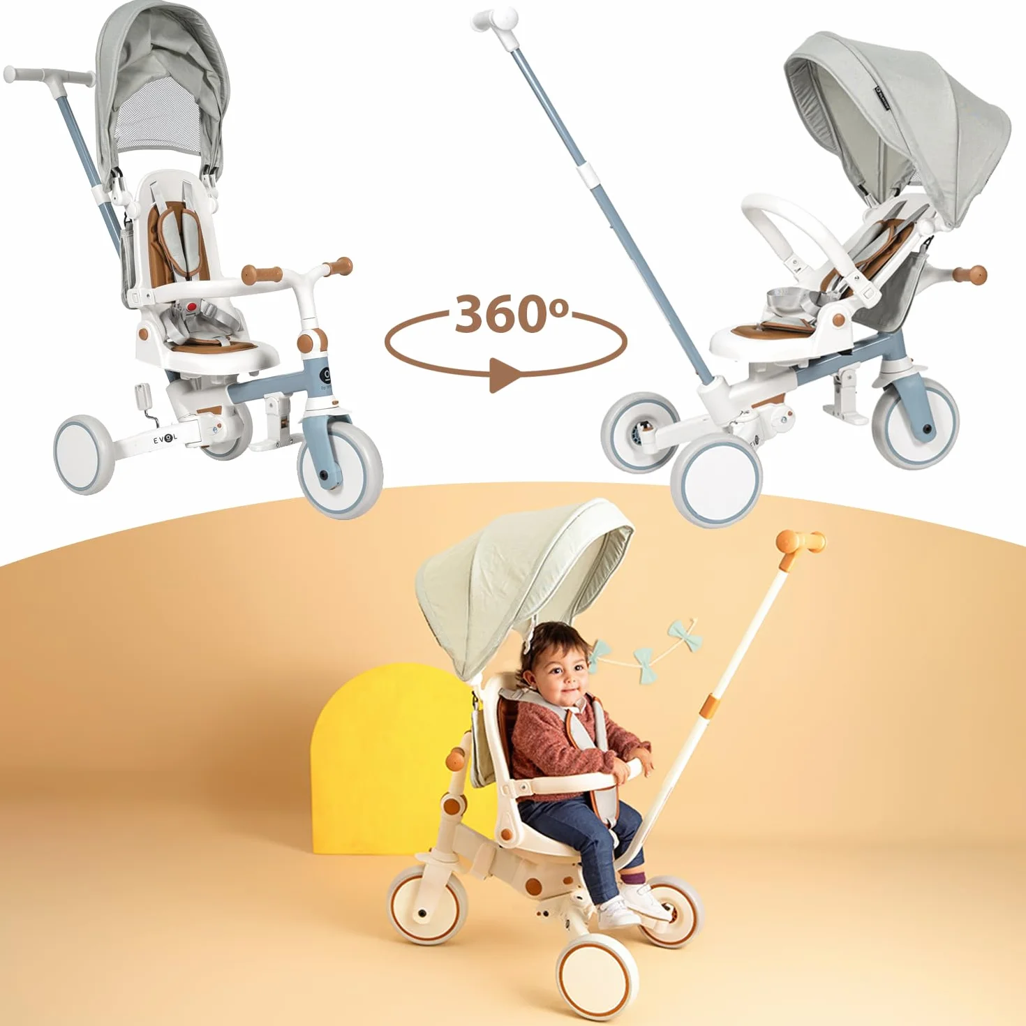 Olmitos - Triciclo Evolutivo de Bebé 5 en 1 - Bicicleta Niños Desde 1 Año hasta 25 Kg - De Triciclo a Bicicleta con o sin Pedales – Adaptable y transformable (Evol, Gris)