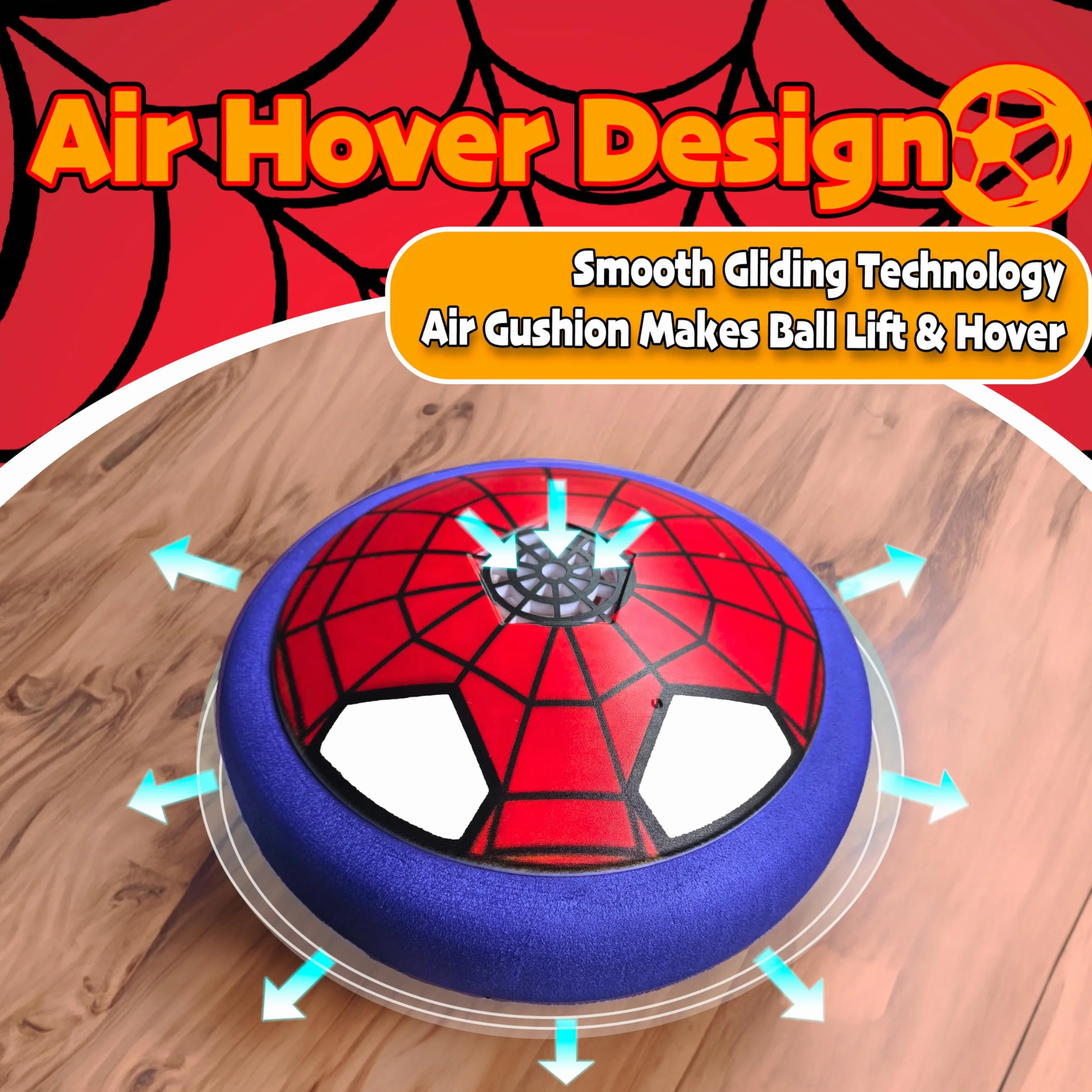 Spider Balón Fútbol Flotant, Air Power Fútbol con Luces LED, Juguetes de Football para Niños 3 4 5 6 Años, Regalo Niño Niña 3-12 Años, Juegos de Exterior e Interior Niño