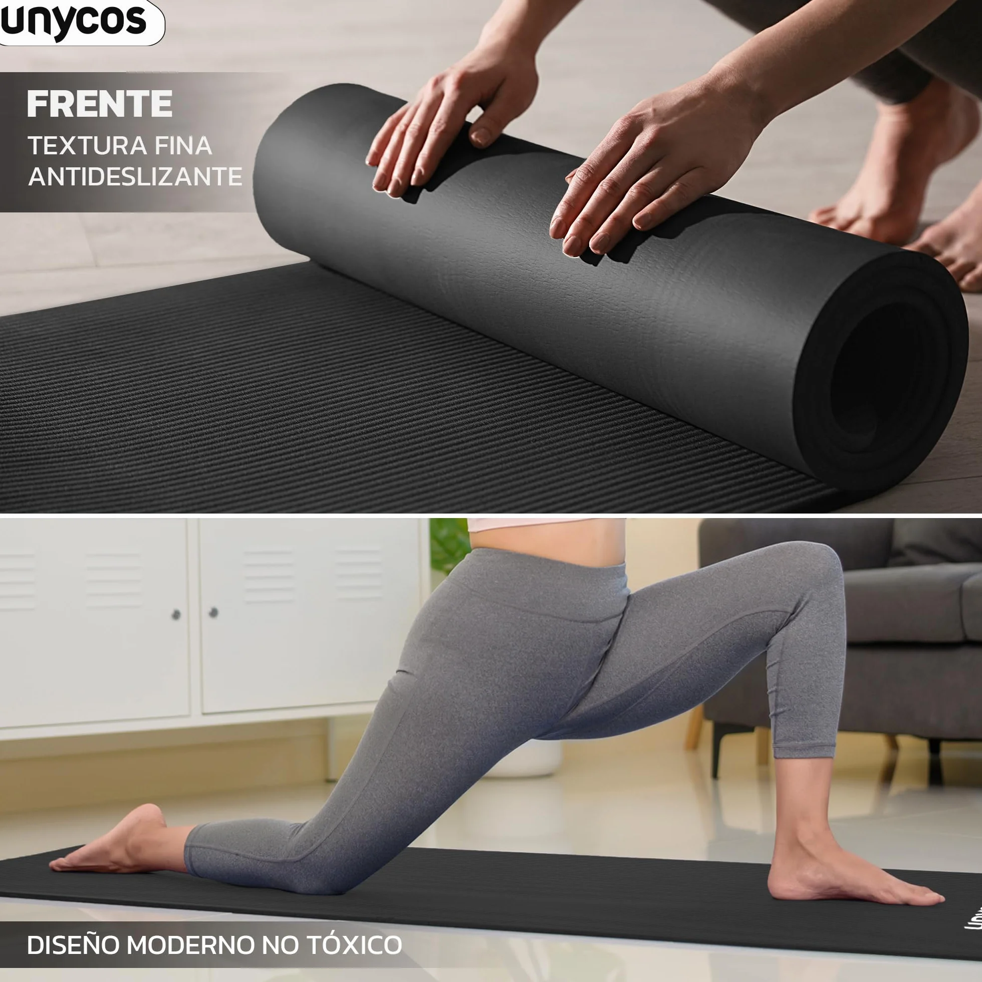 unycos Esterilla de Yoga NBR Poliéster Antideslizante Alta Densidad 10/15 mm Hipoalergénica